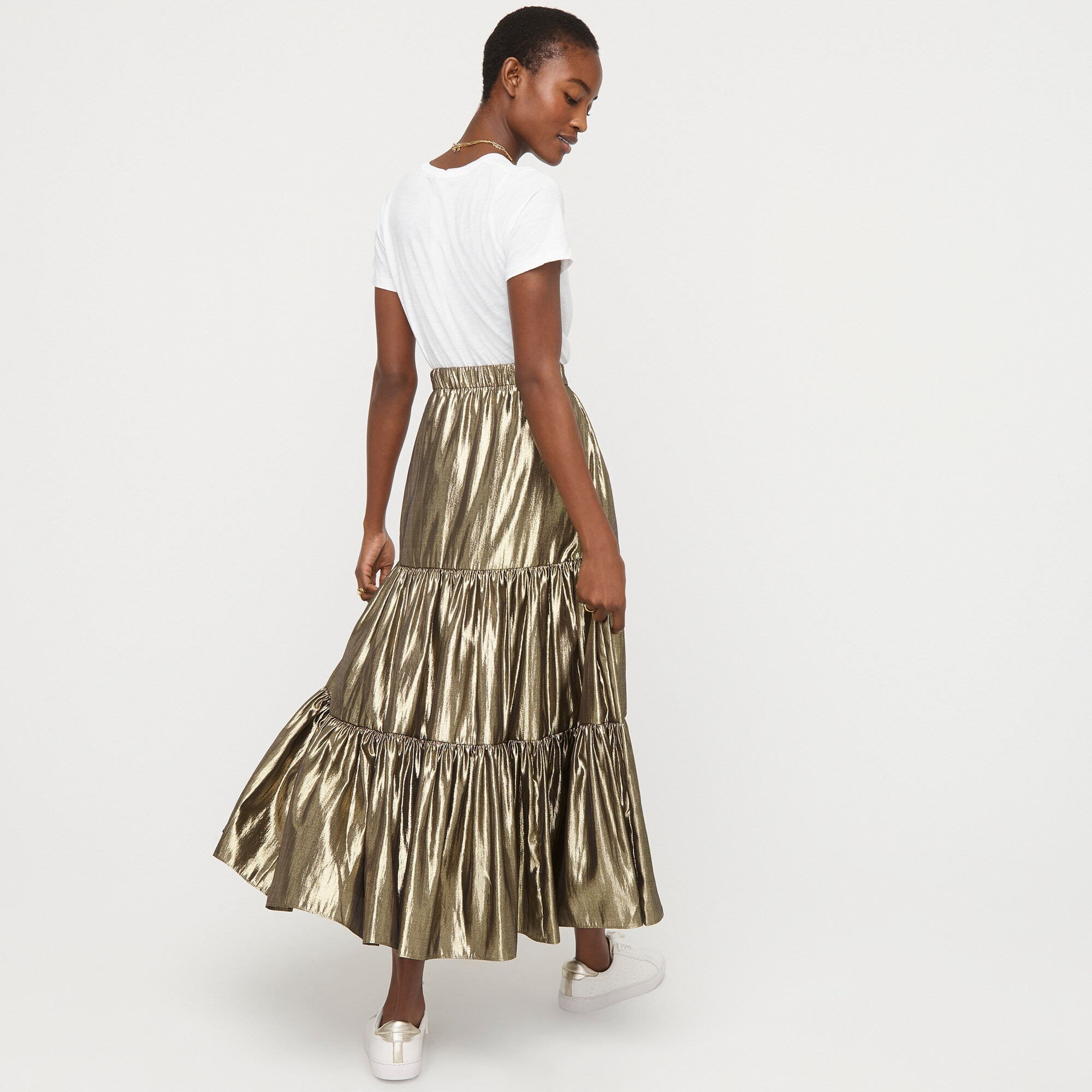 j crew gold pleated skirt