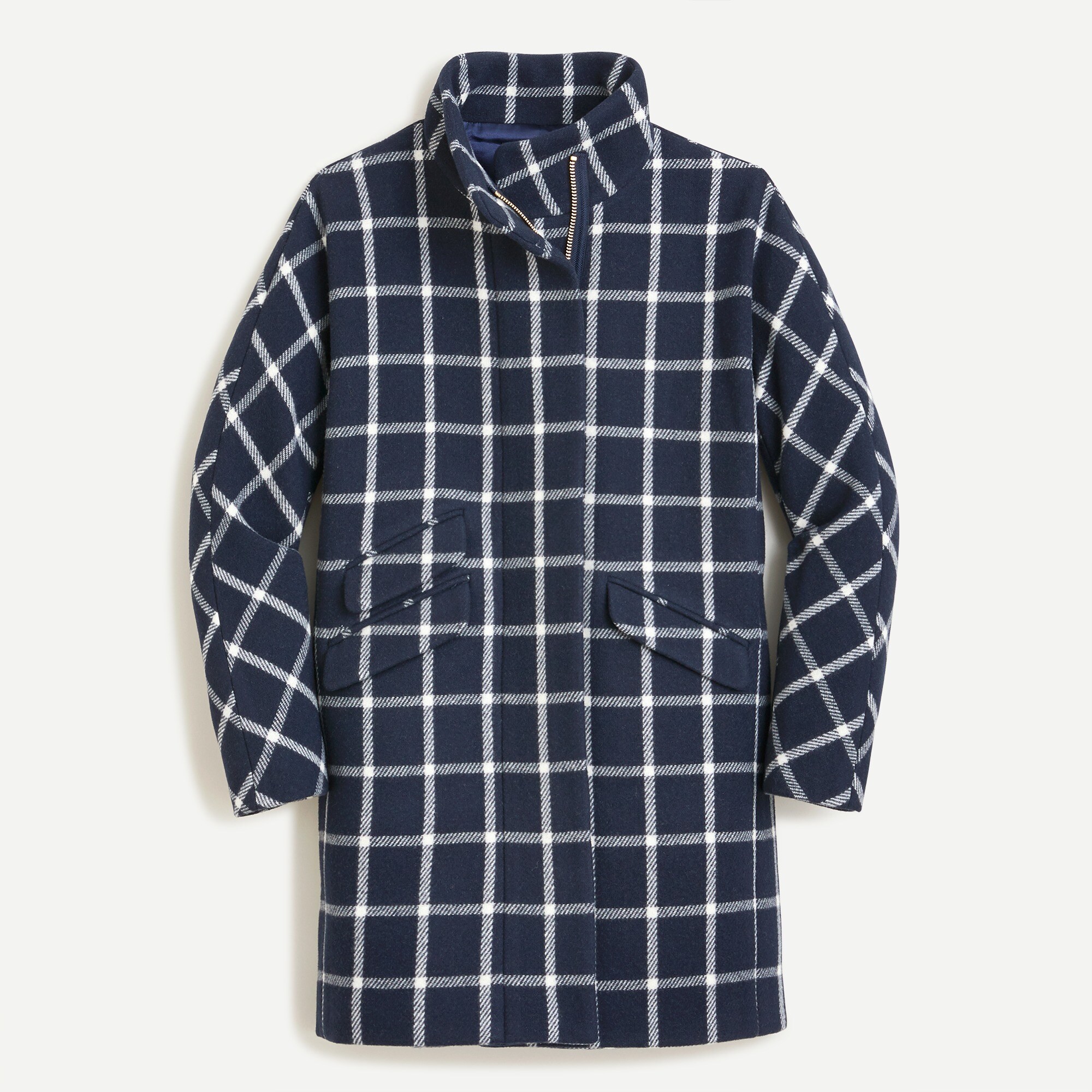 Cocoon coat in windowpane Italian stadium-cloth wool