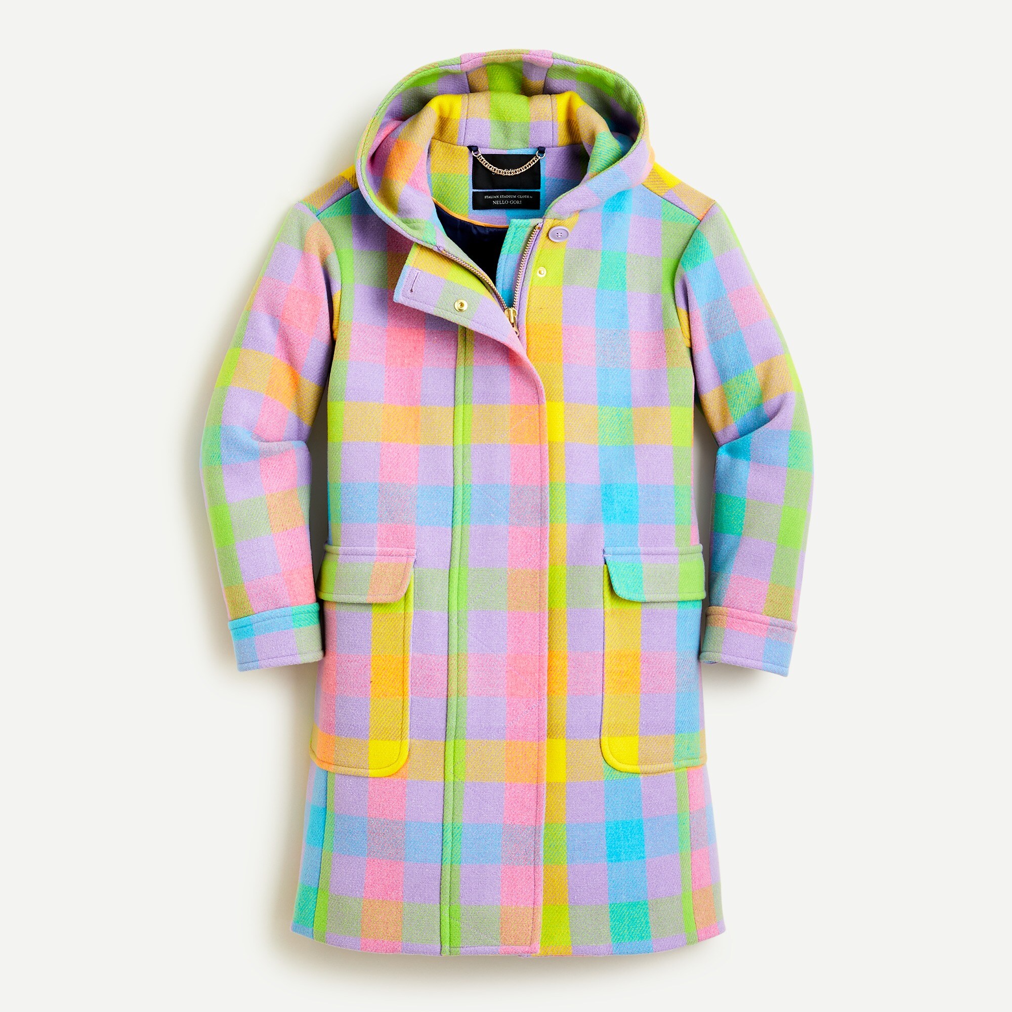 Duffle coat in plaid Italian stadium-cloth wool