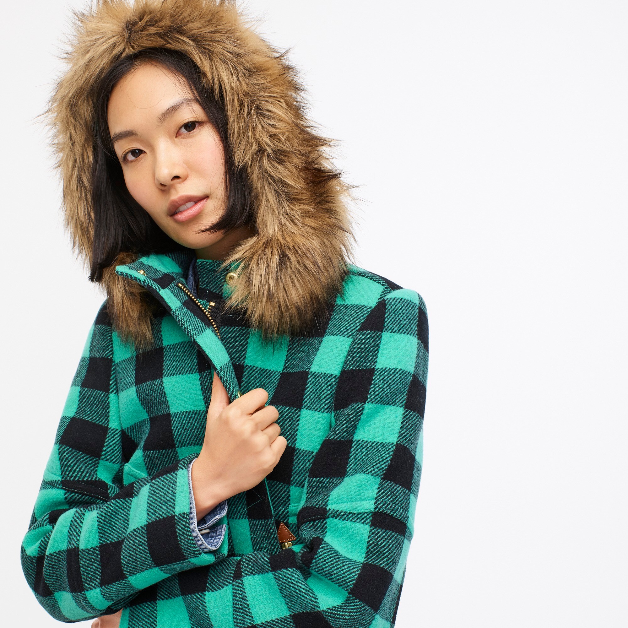J Crew Chateau Parka In Buffalo Check Italian Stadium Cloth Wool For Women
