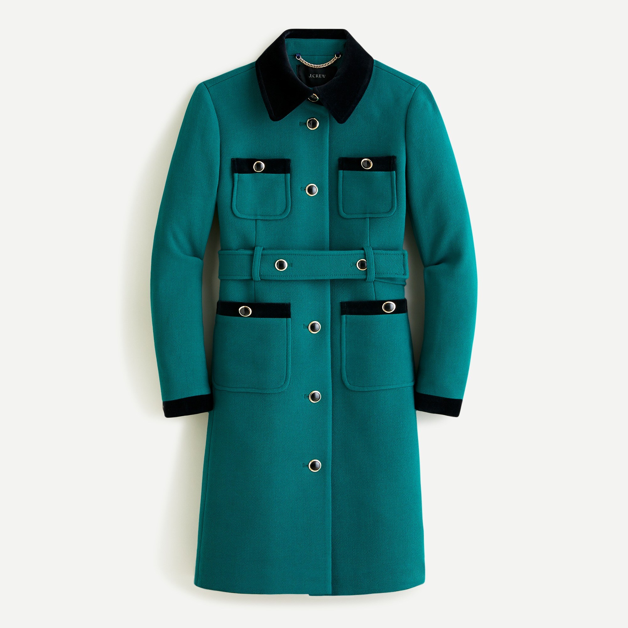 Velvet-trimmed lady coat in Italian double-cloth wool