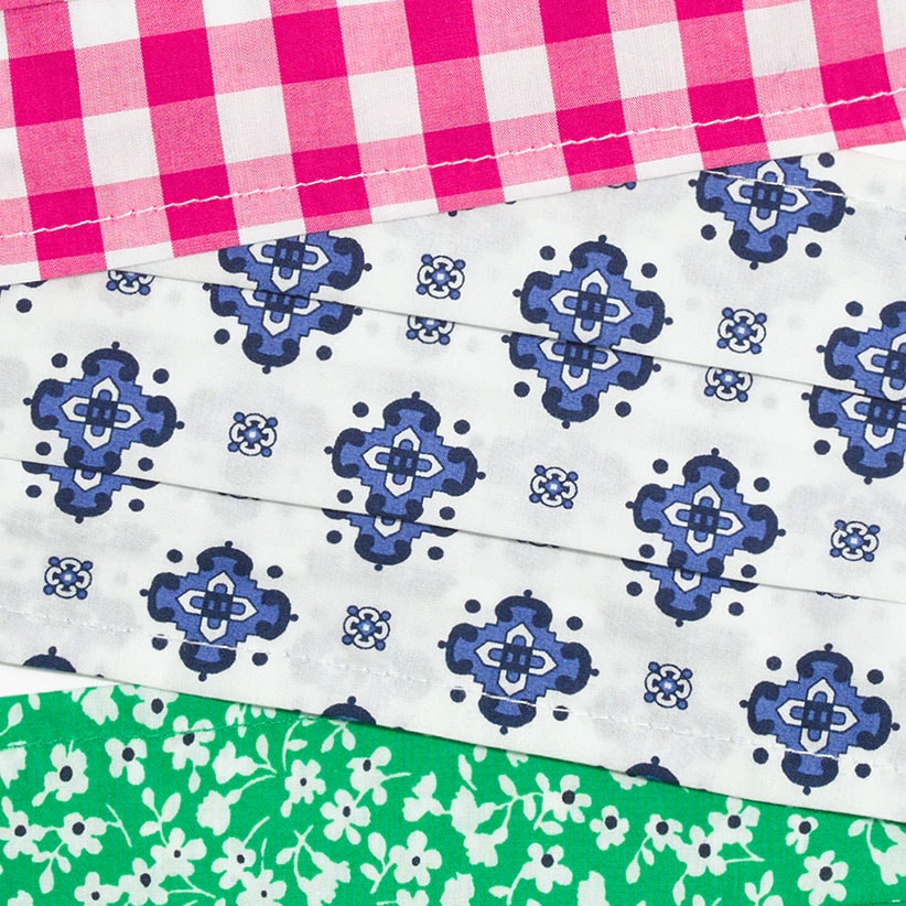 Pack of three nonmedical face masks in mixed prints FLORAL LEAF STRIPE factory: pack of three nonmedical face masks in mixed prints for women