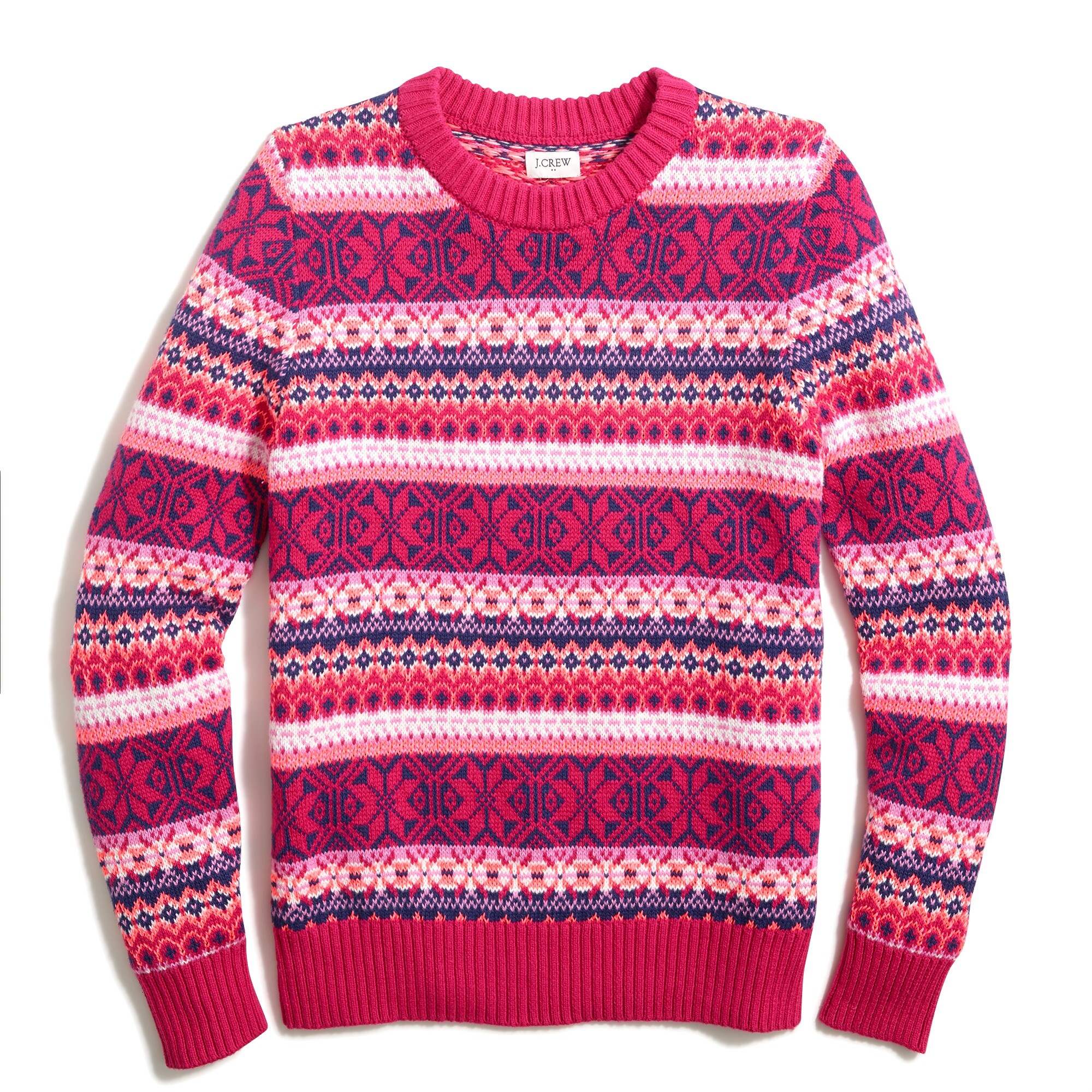 cotton allover fair isle crewneck sweater for women