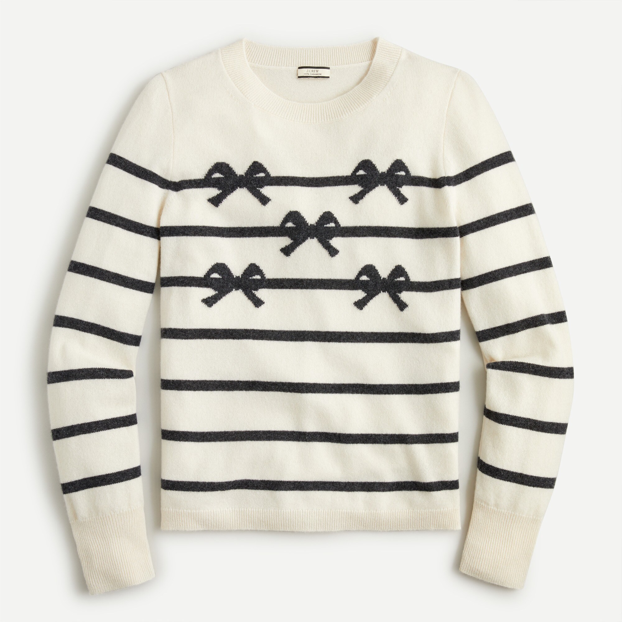 Cashmere crewneck sweater with bow stripes