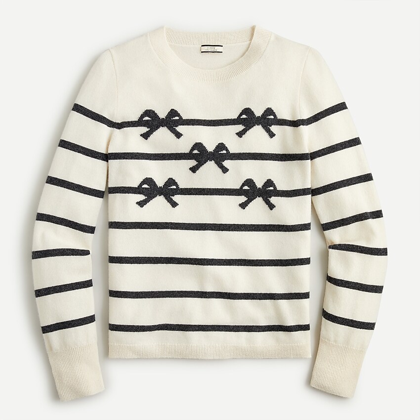 j.crew: cashmere crewneck sweater with bow stripes for women, right side, view zoomed
