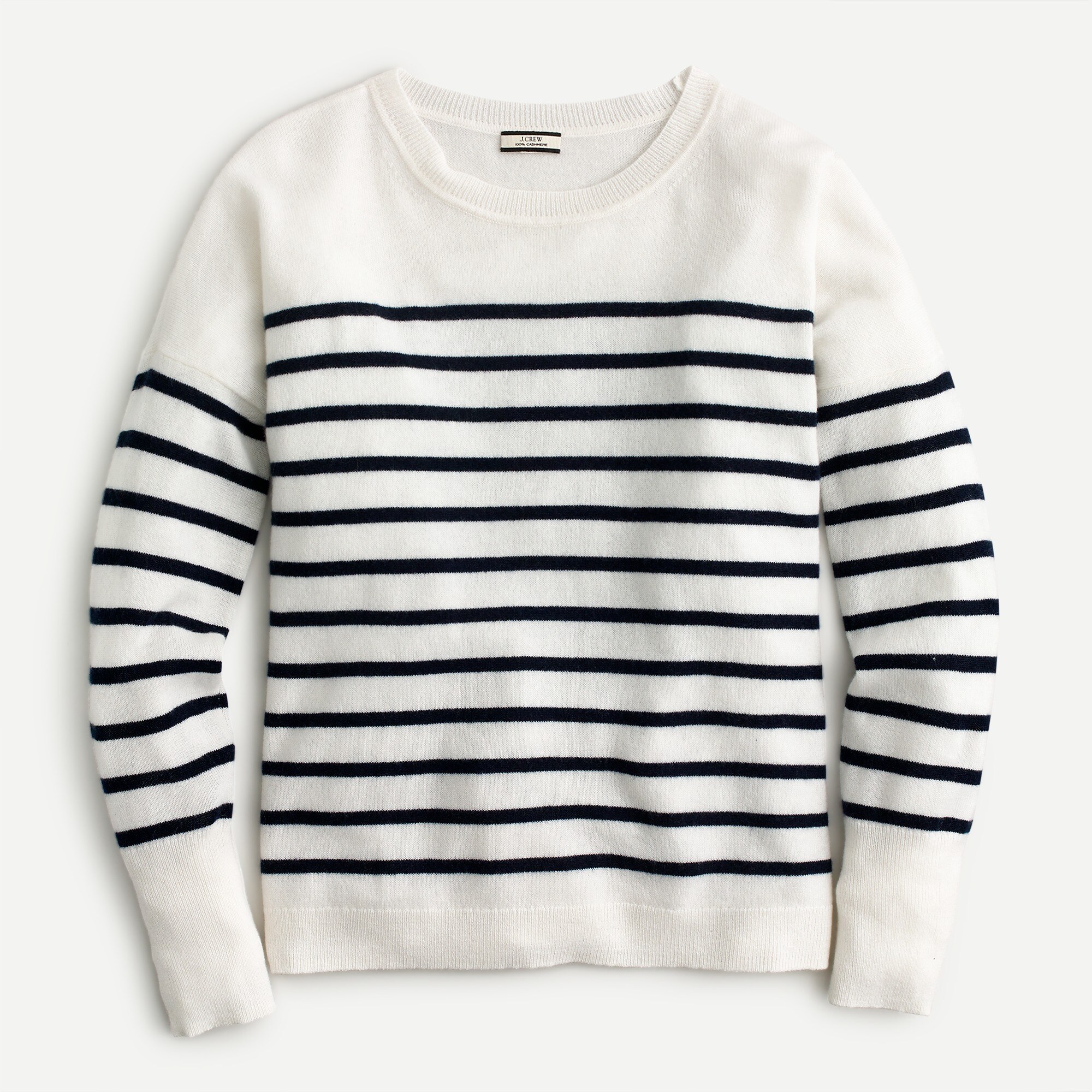 Cashmere crewneck boyfriend sweater in stripe