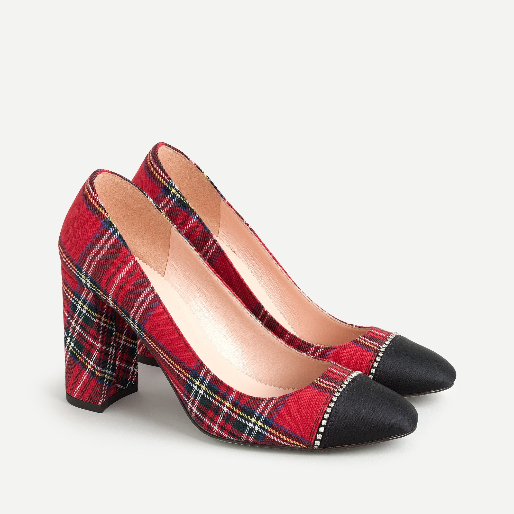Red Stewart tartan pumps with cap-toe detail