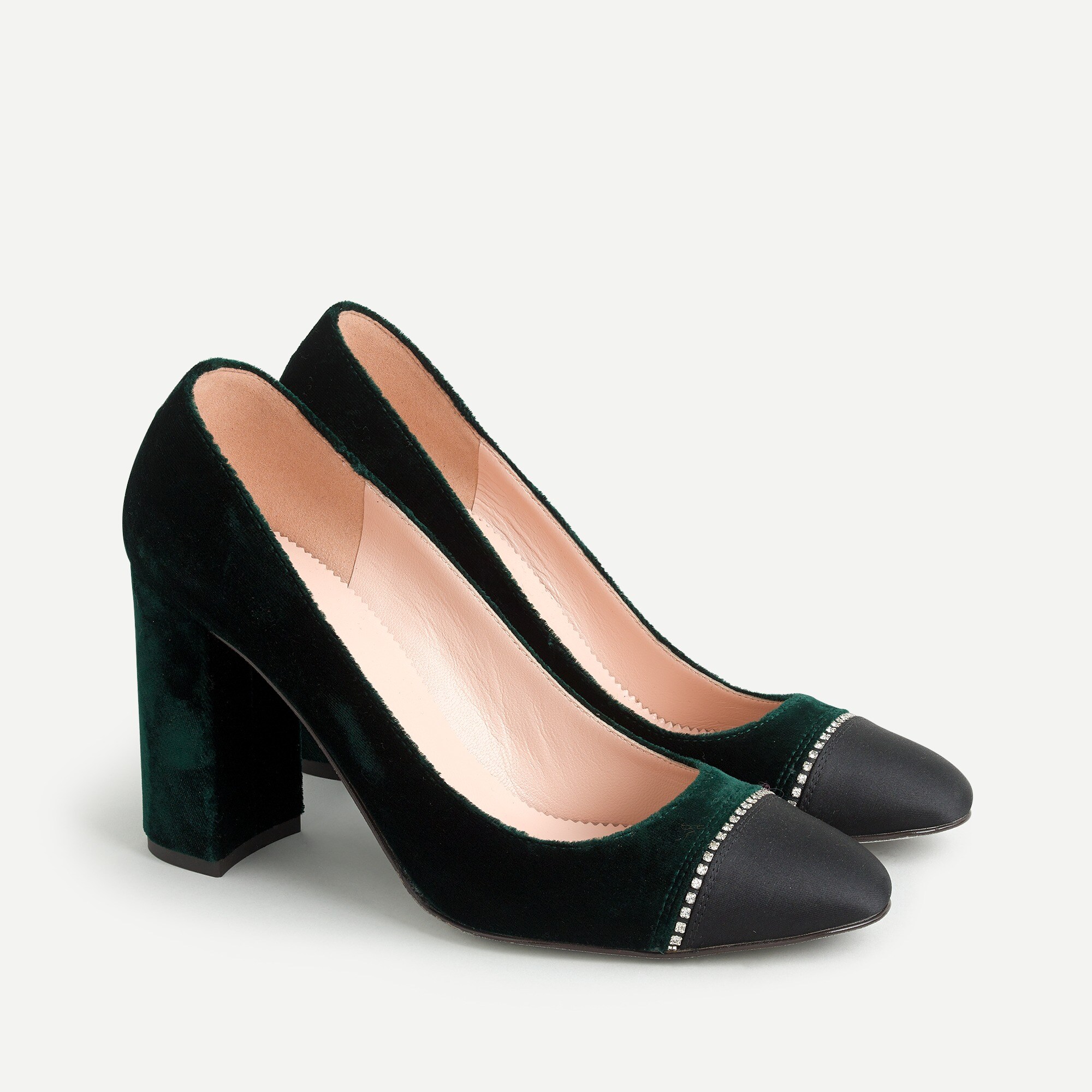 Velvet pumps with cap-toe detail
