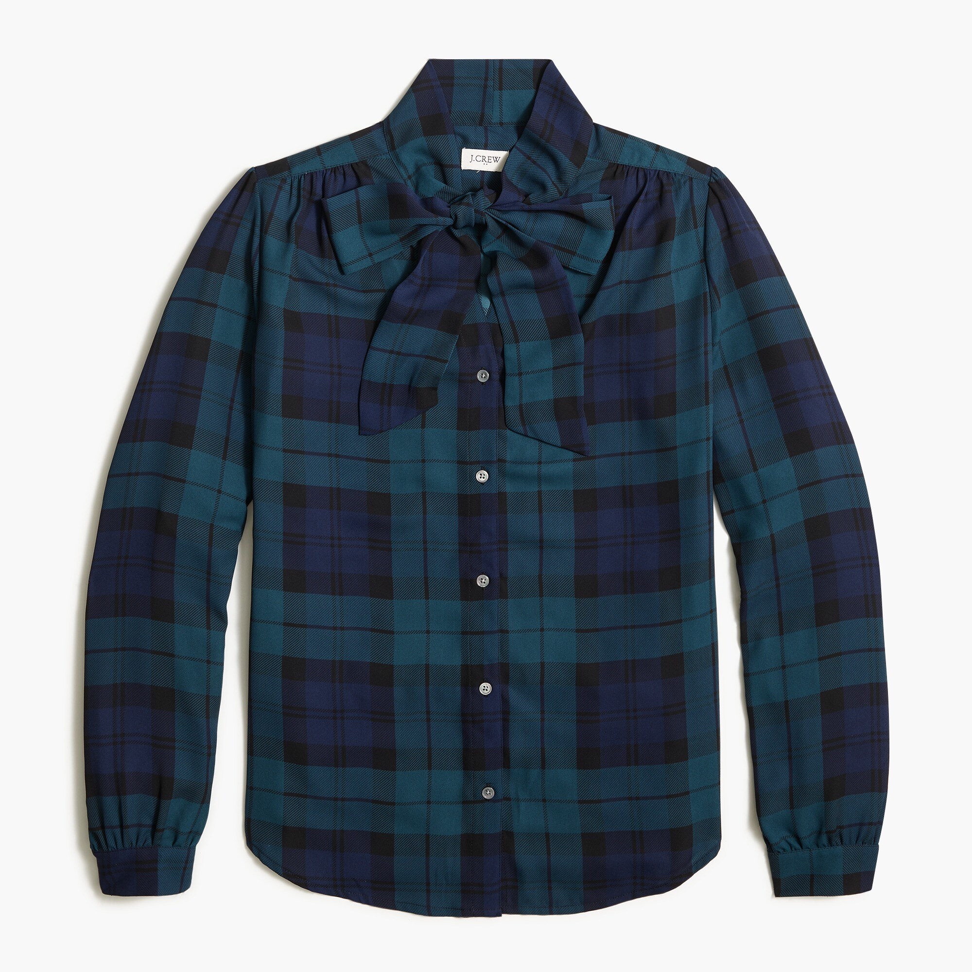 black watch long-sleeve bow top for women