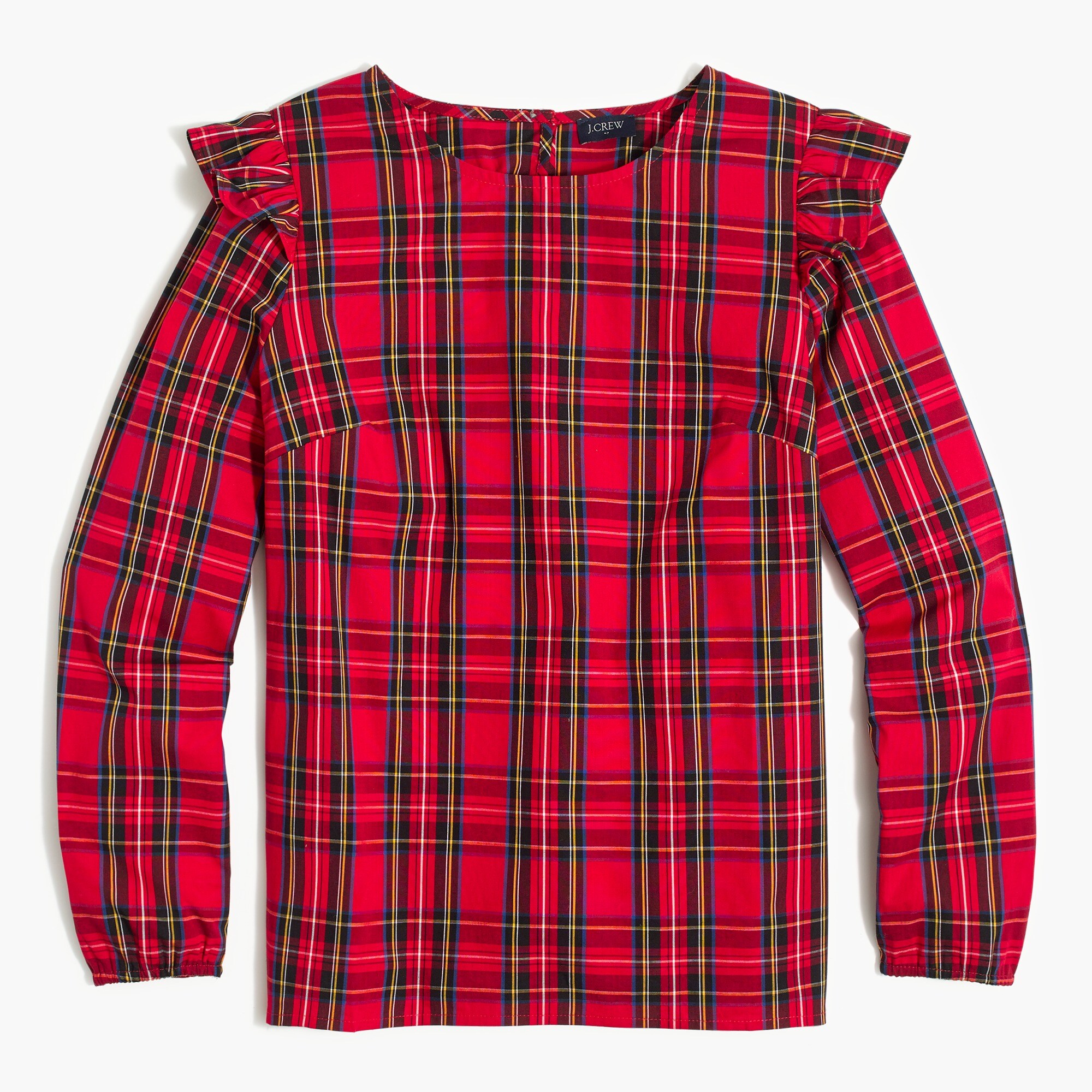 tartan ruffle-trim woven top for women