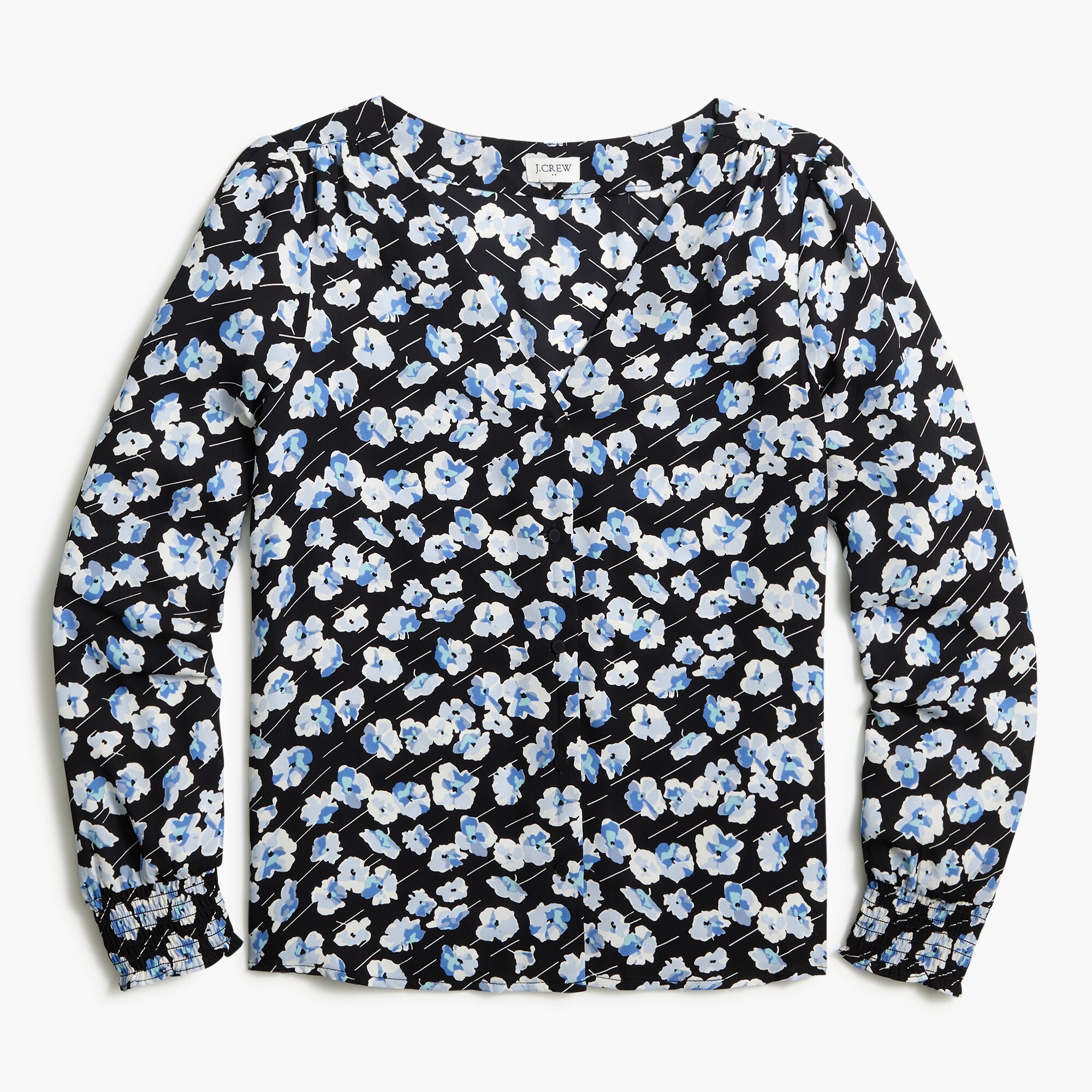 smocked-sleeve button-up top for women