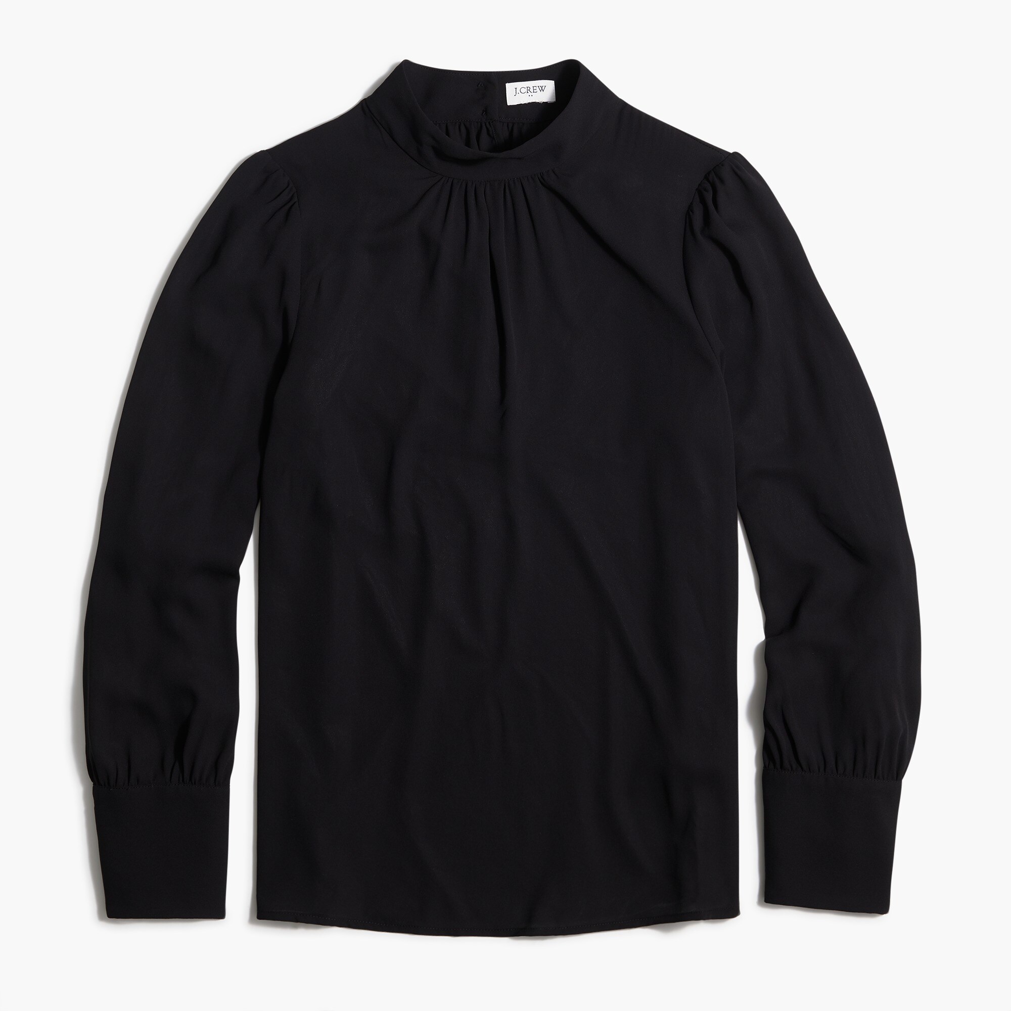 Long-sleeve shirred mockneck top