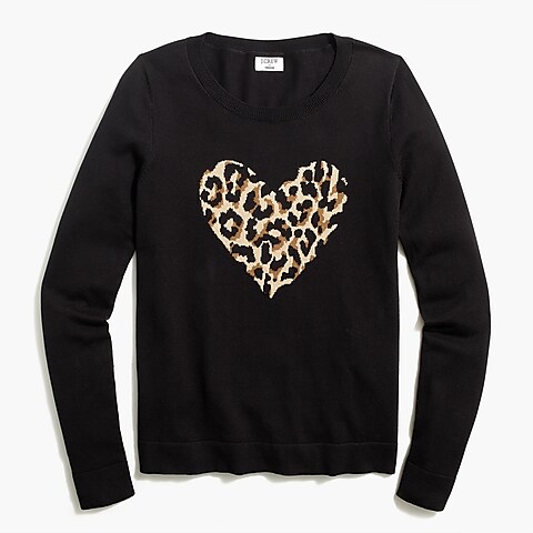 womens Leopard-heart Teddie sweater
