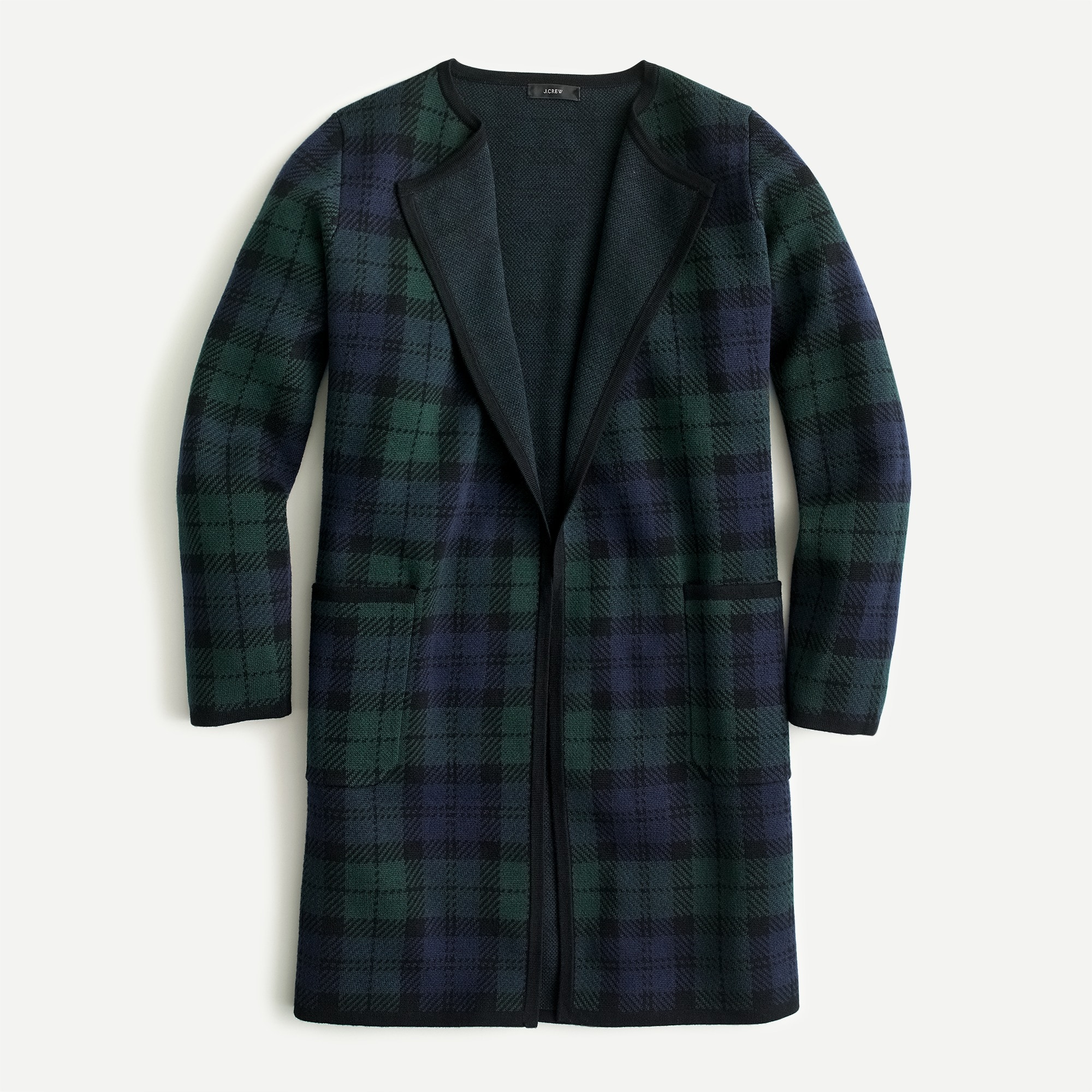 Juliette Collarless Sweater-blazer In Black Watch Tartan For