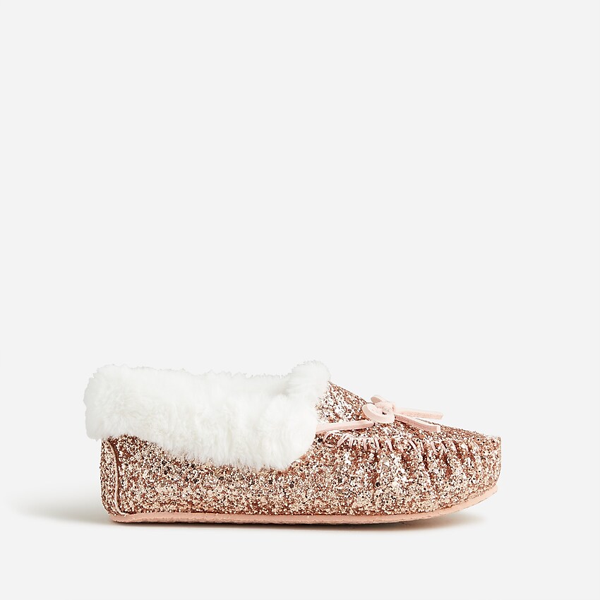 j.crew: girls' lodge slippers in rainbow glitter for girls, right side, view zoomed