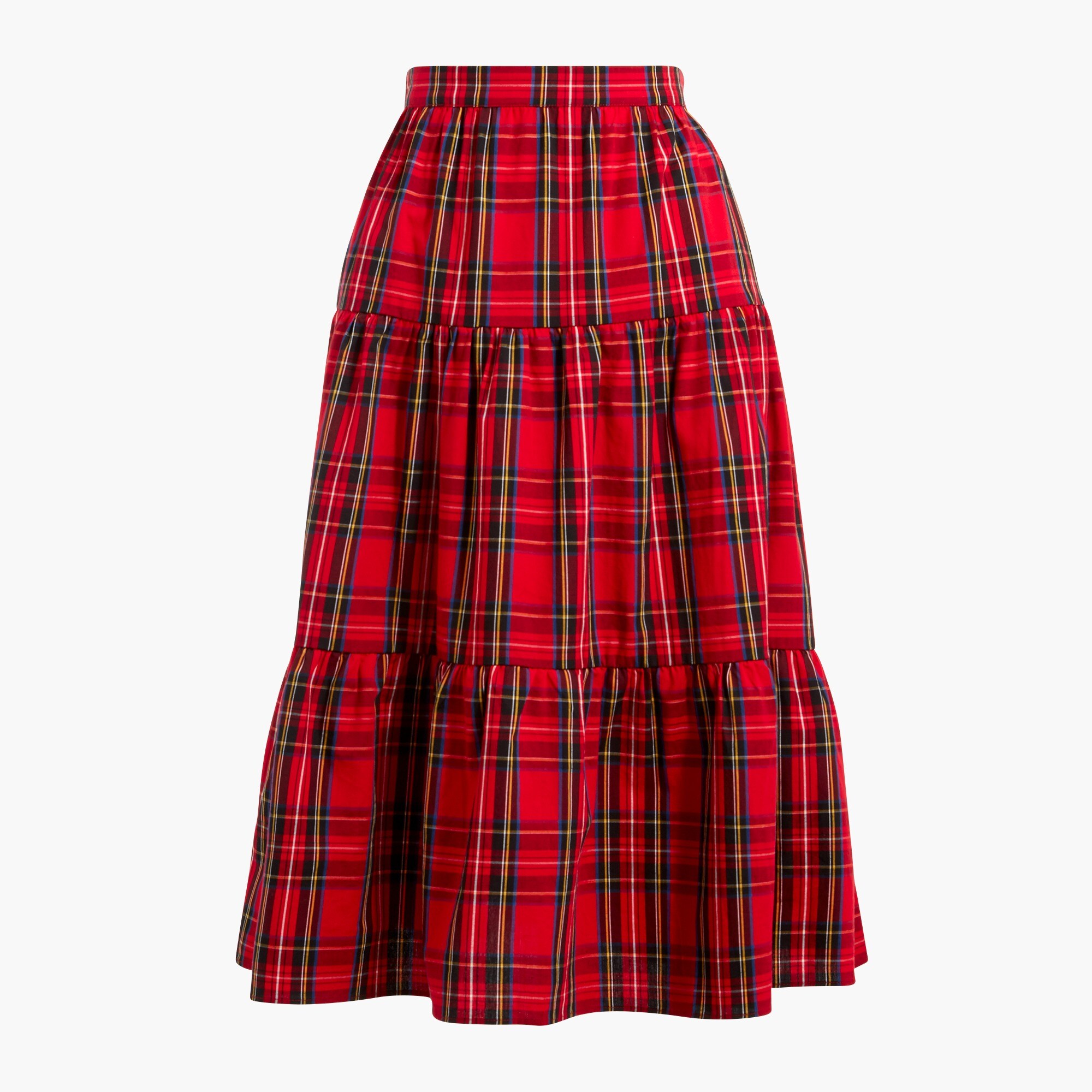 Three-tier tartan midi skirt