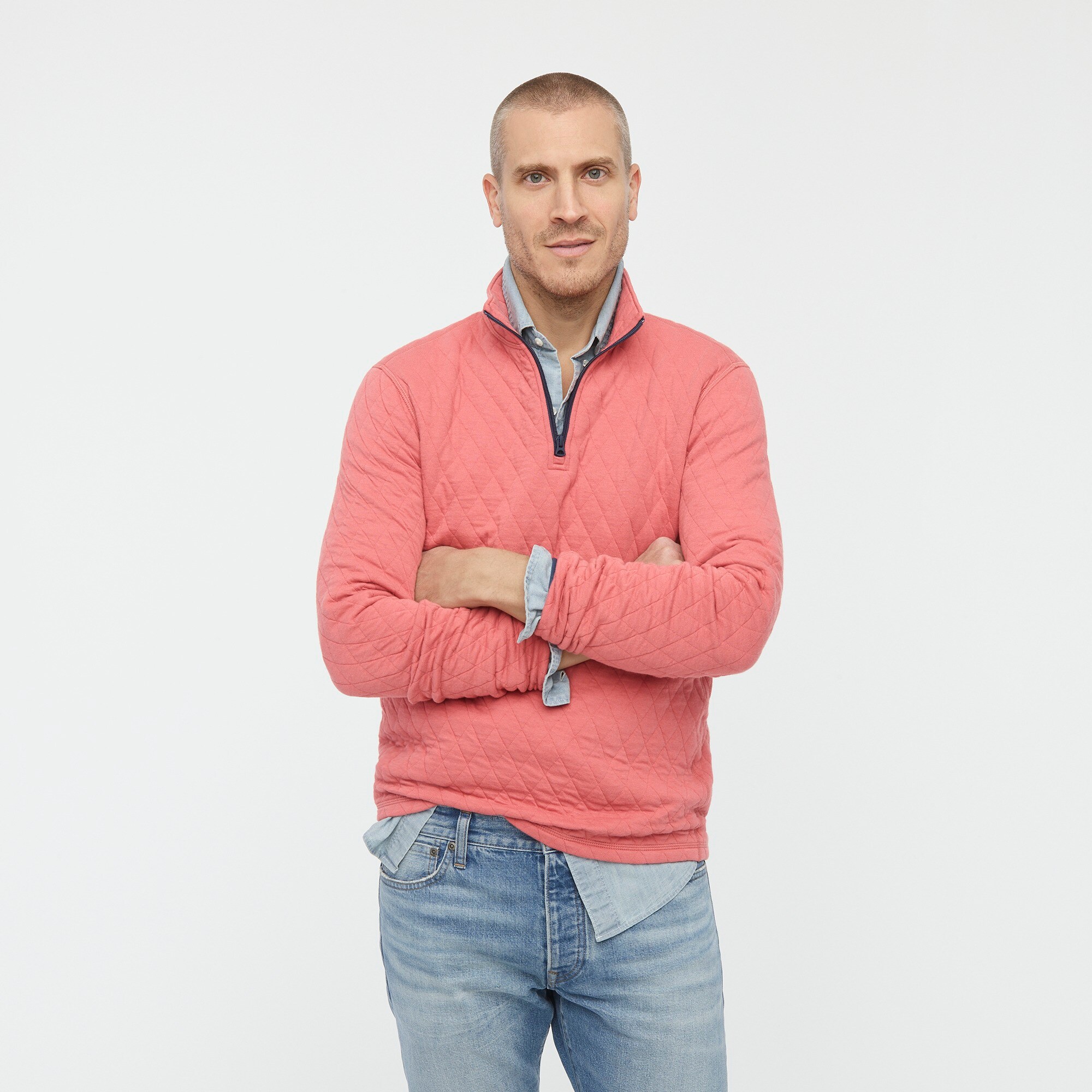 half zip sweater with collared shirt