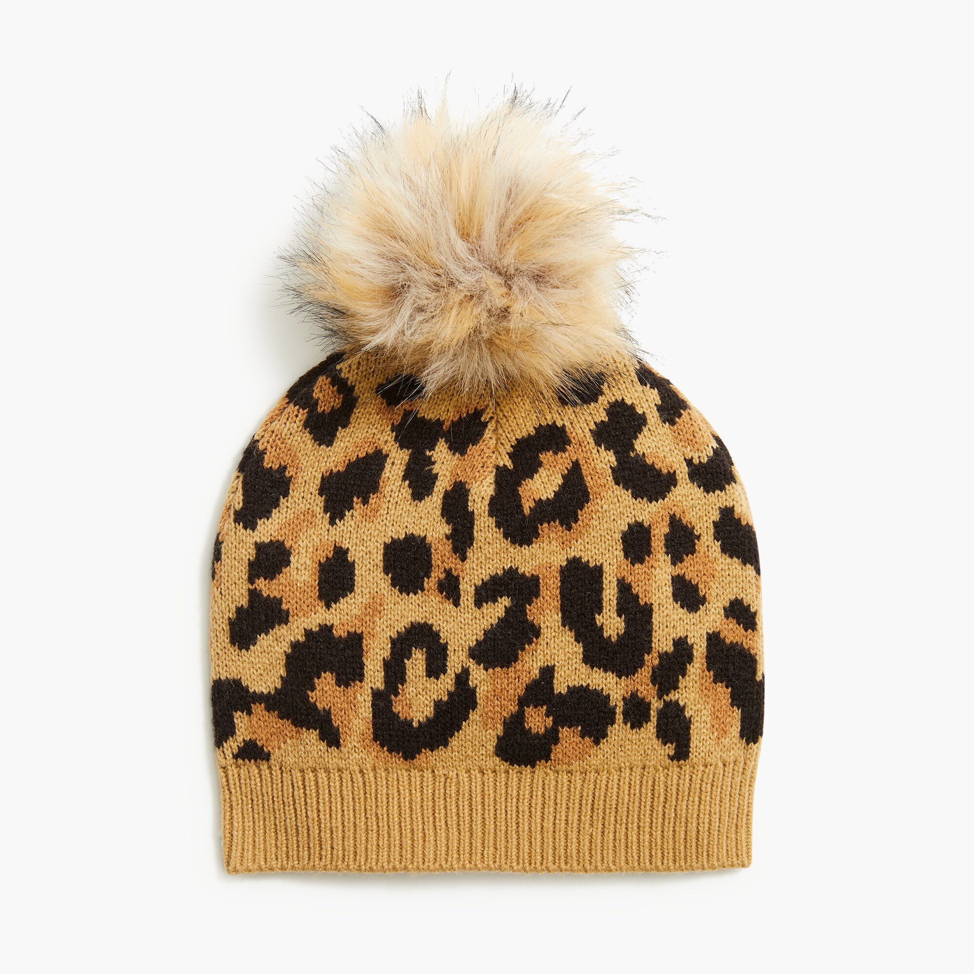 Leopard faux-fur pom-pom hat