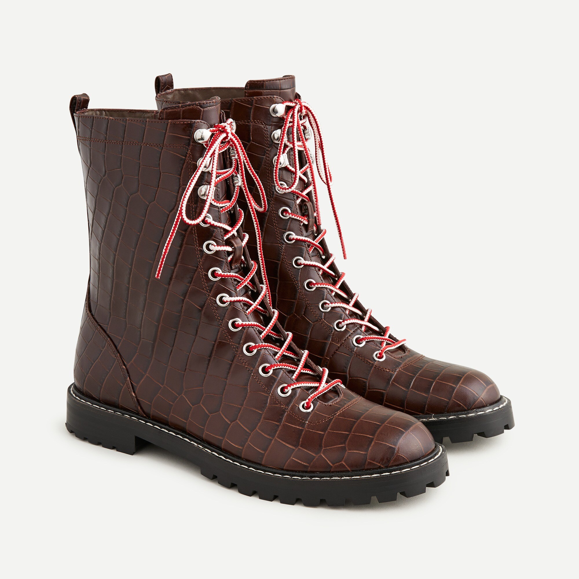 J.Crew Lace up Boots In Croc embossed Leather For Women