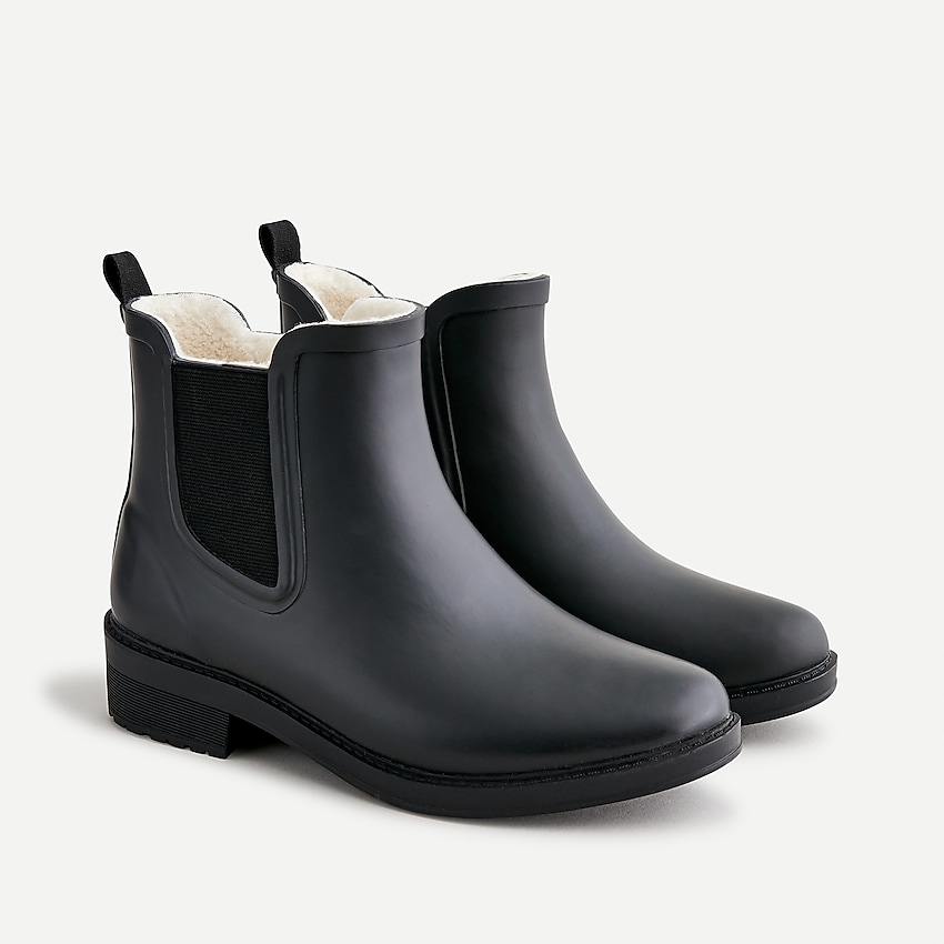 j.crew: shearling-lined chelsea rain boots for women, right side, view zoomed