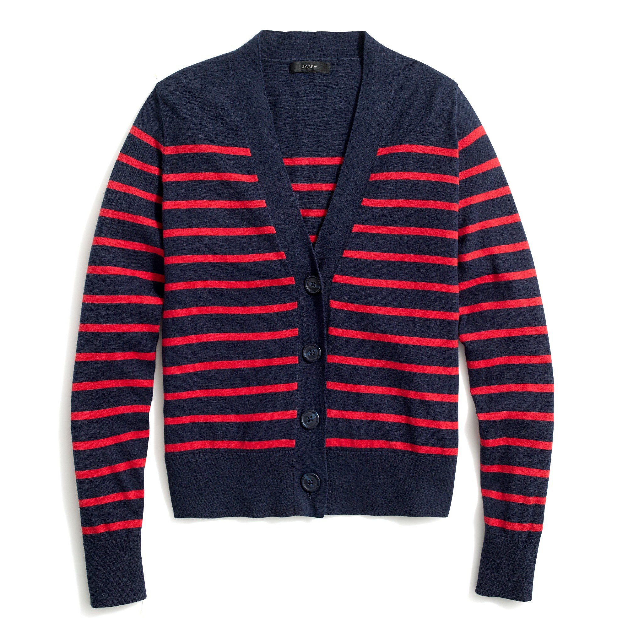 Striped V-neck cotton cardigan sweater
