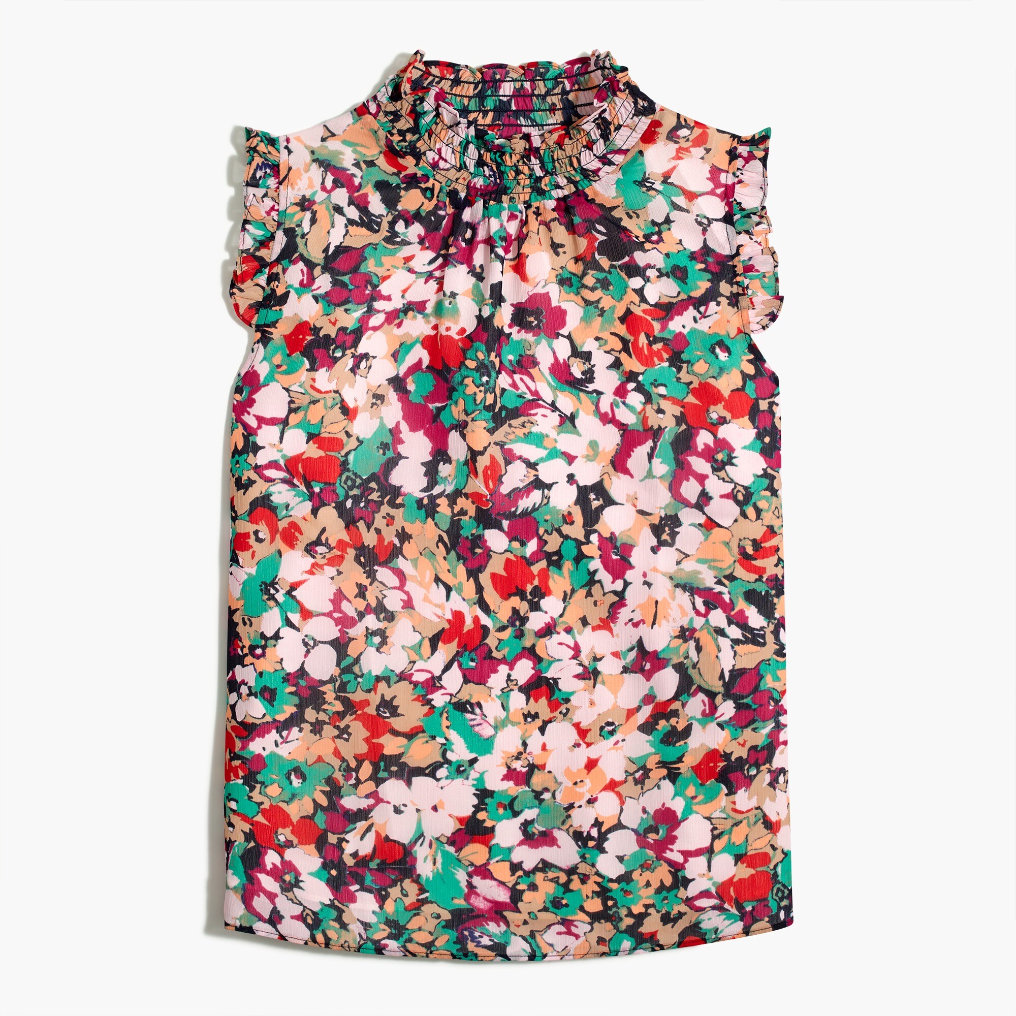 printed smocked neck tank top for women