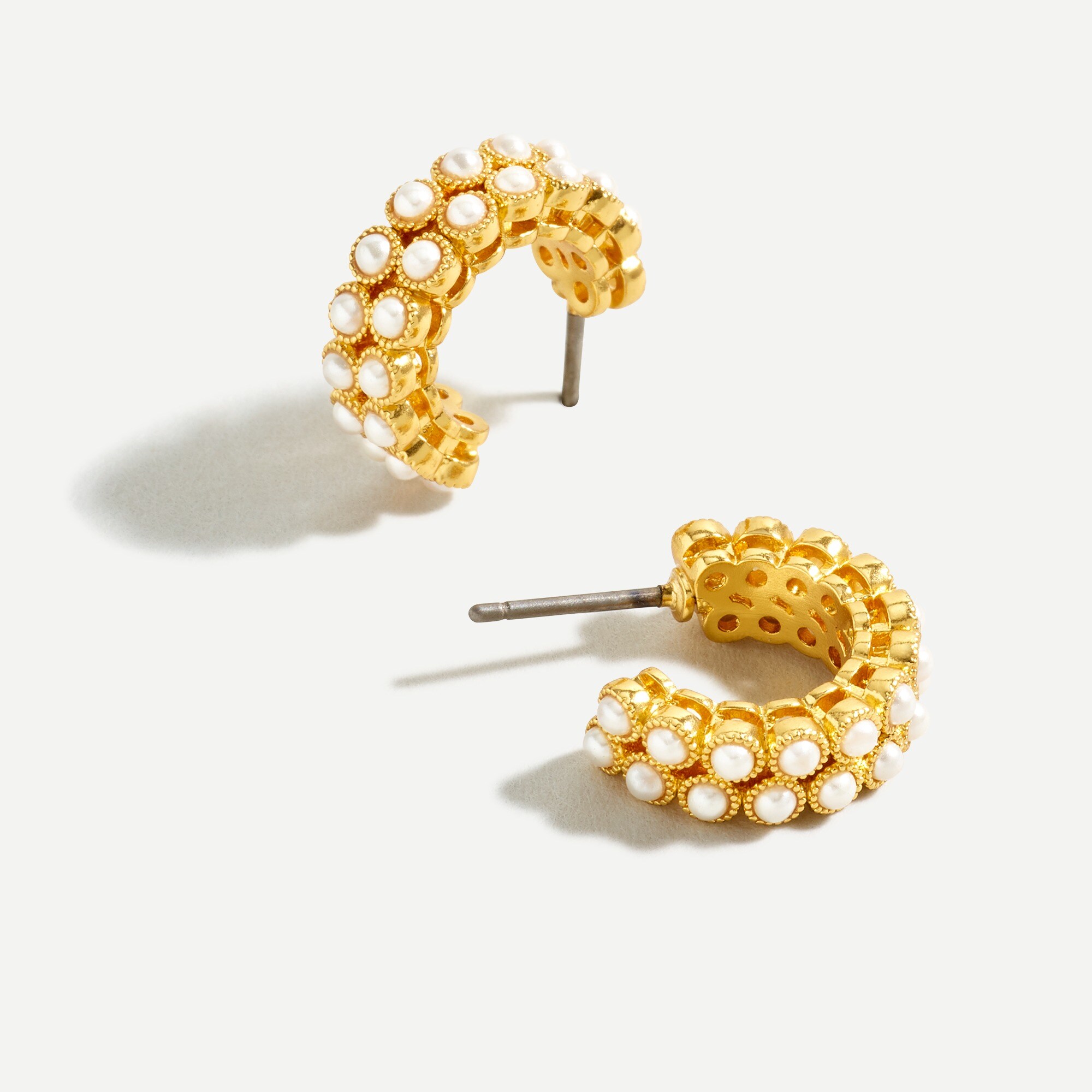 Pearl bezel hoop earrings