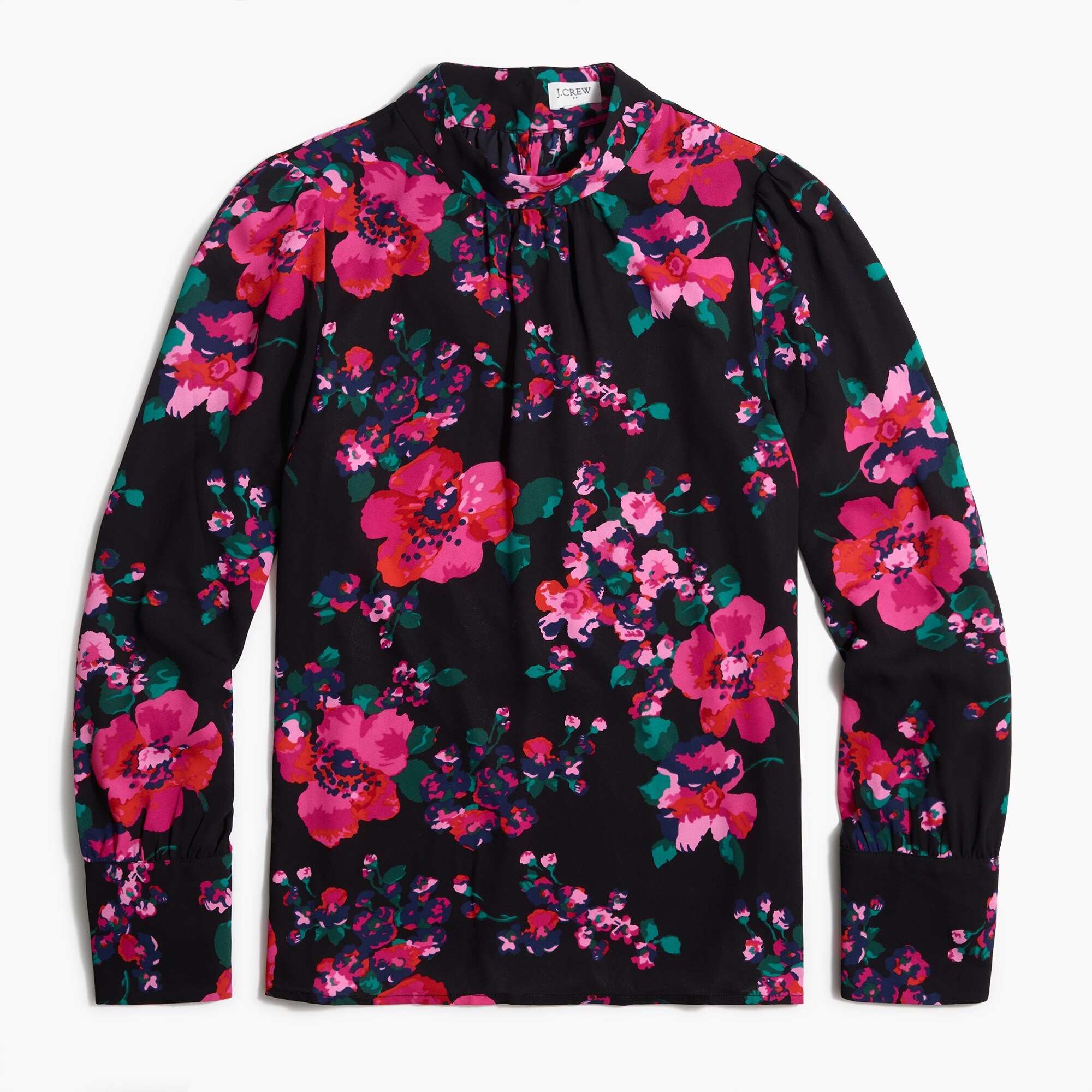 Long-sleeve shirred mockneck top