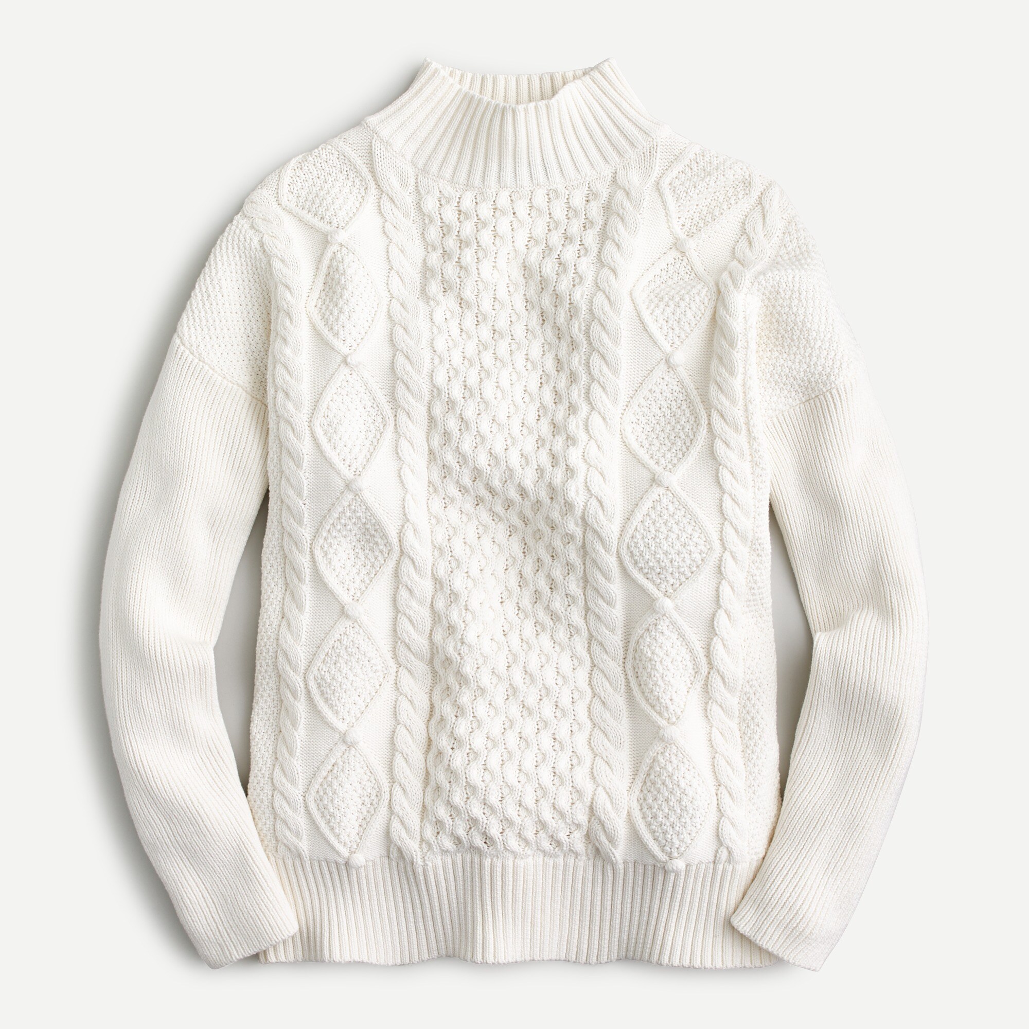 Swingy cable-knit mockneck sweater