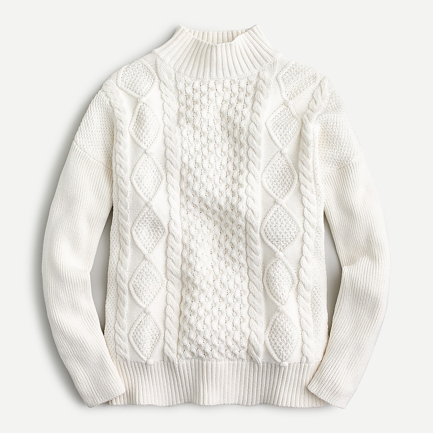 j.crew: swingy cable-knit mockneck sweater for women, right side, view zoomed