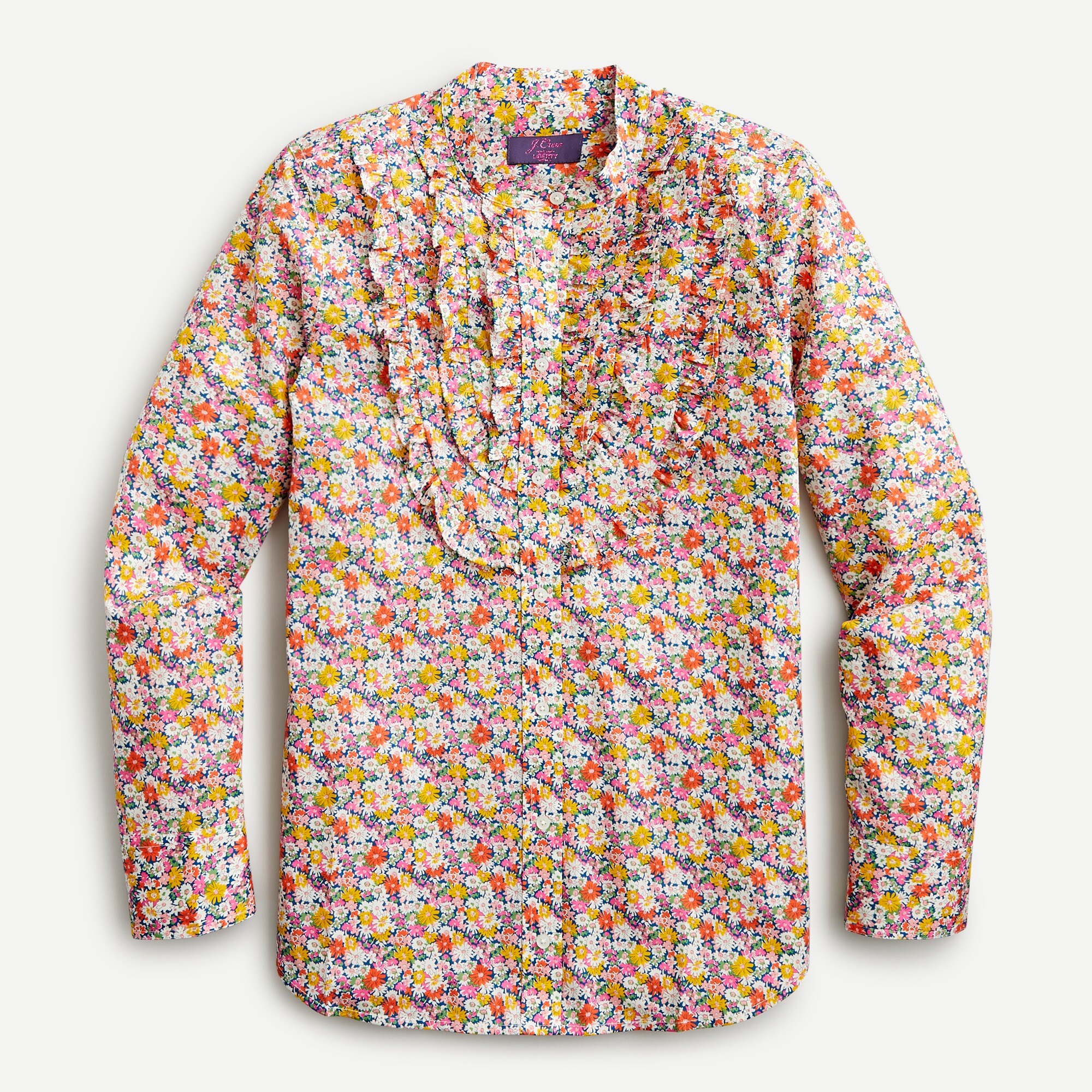 Band-collar ruffle-front shirt in Liberty® Libby floral