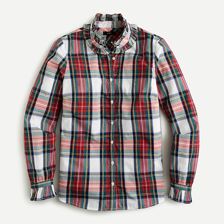 j.crew: ruffleneck classic-fit boy shirt in stripe for women, right side, view zoomed