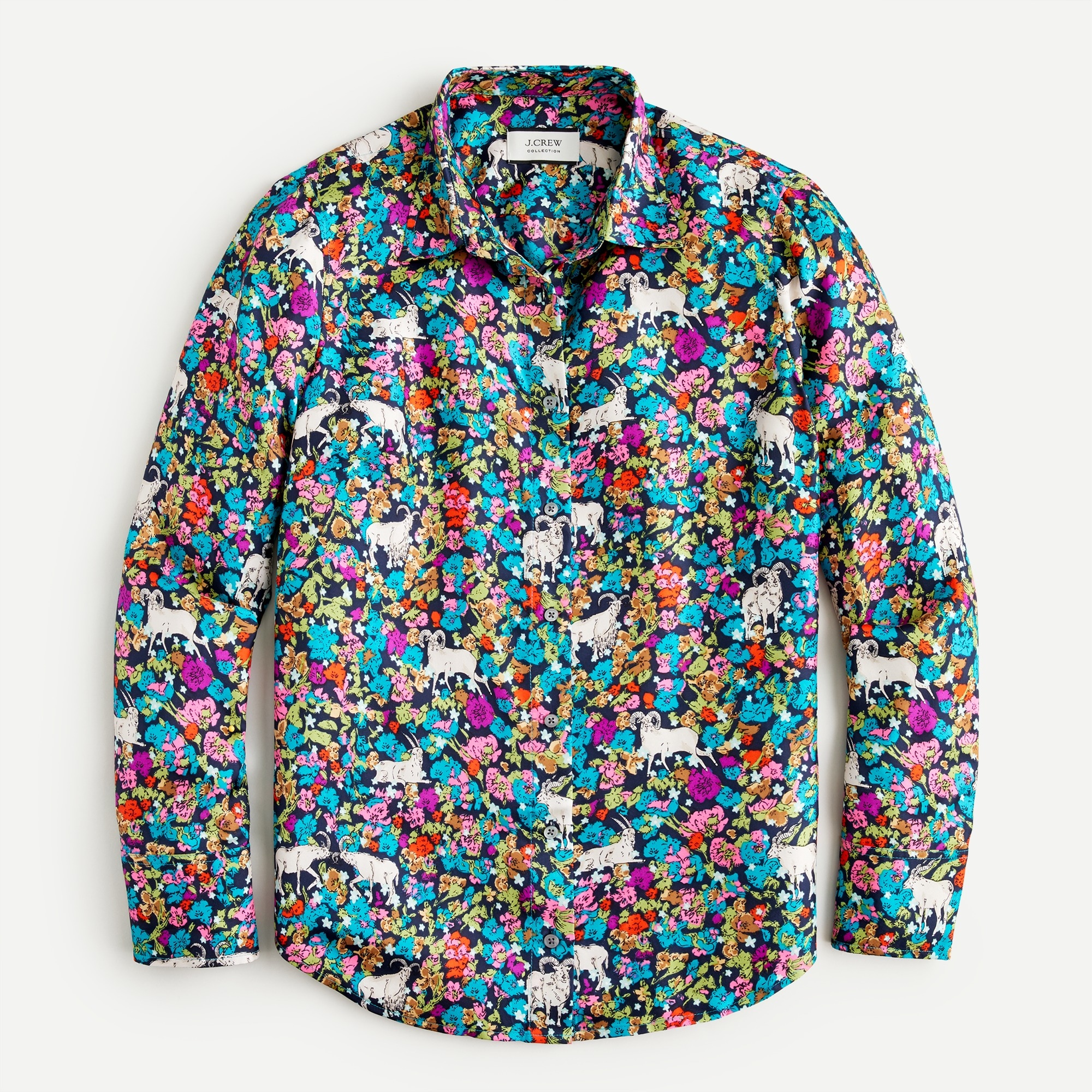 Collection silk twill shirt in grazing goats print