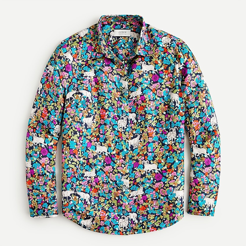 j.crew: collection silk twill shirt in grazing goats print for women, right side, view zoomed