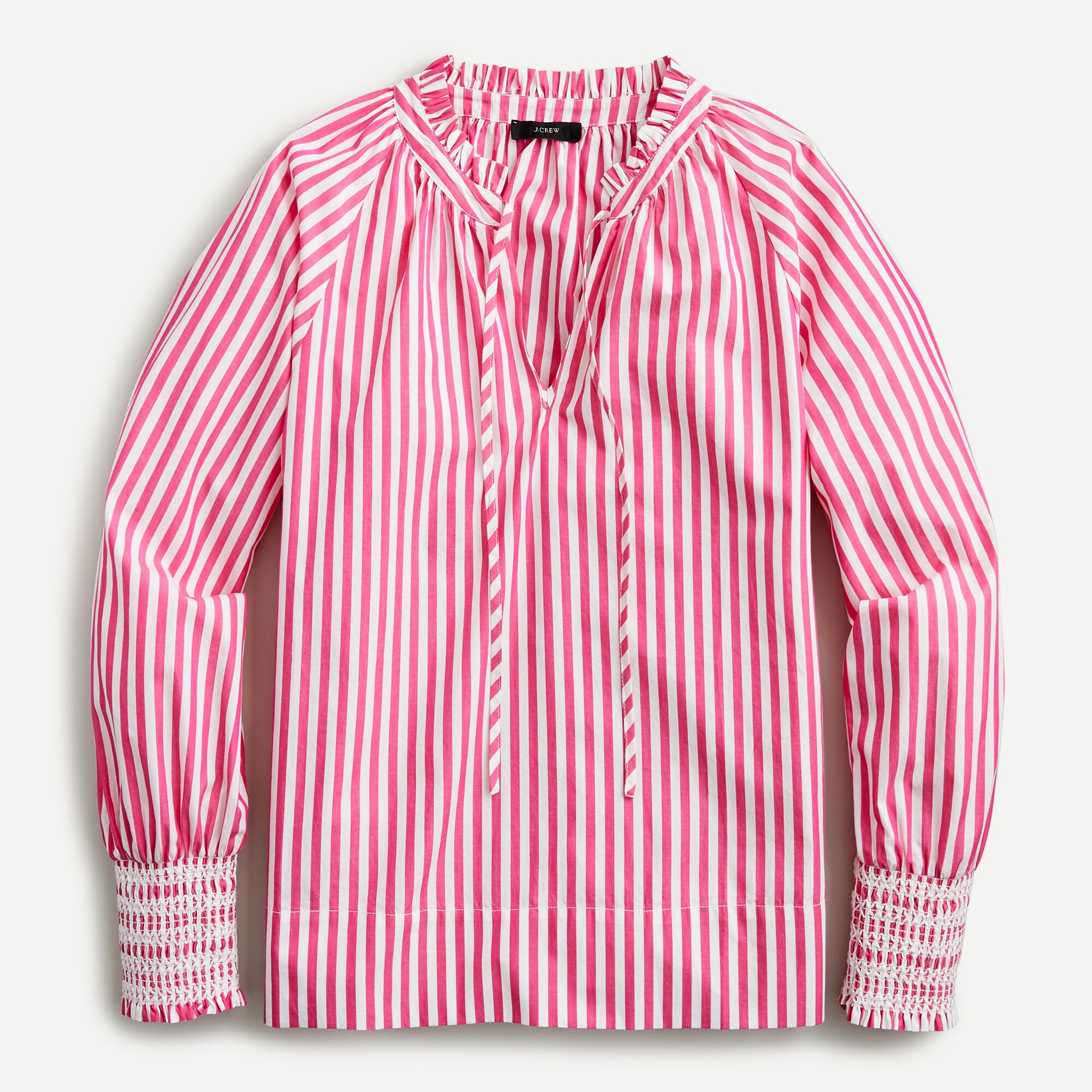 J.Crew: Smocked-cuff Popover Top In Stripe For Women