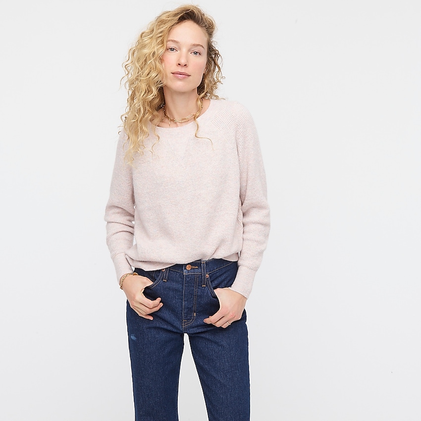 j.crew: waffle crewneck sweater in supersoft yarn for women, right side, view zoomed