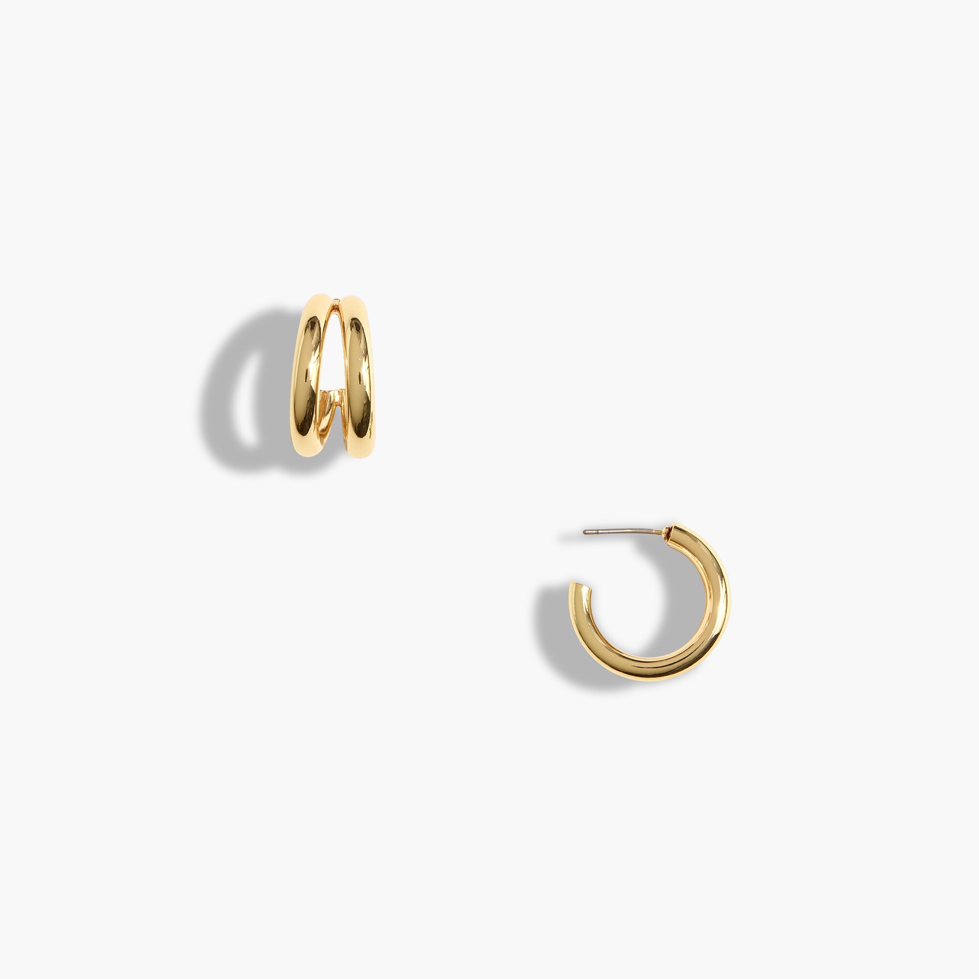 Gold double tube hoop earrings