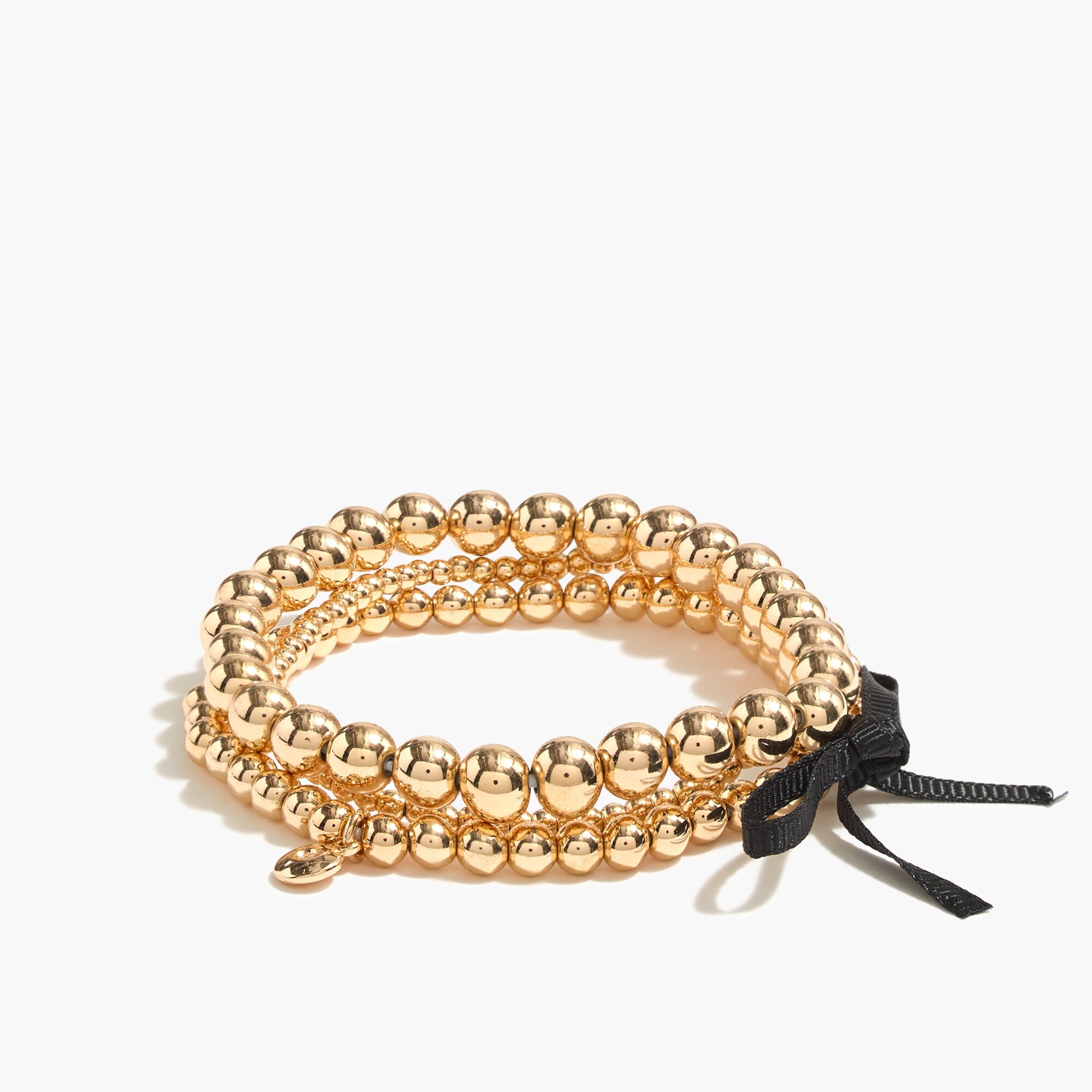 Gold bead stretch bracelets set-of-three