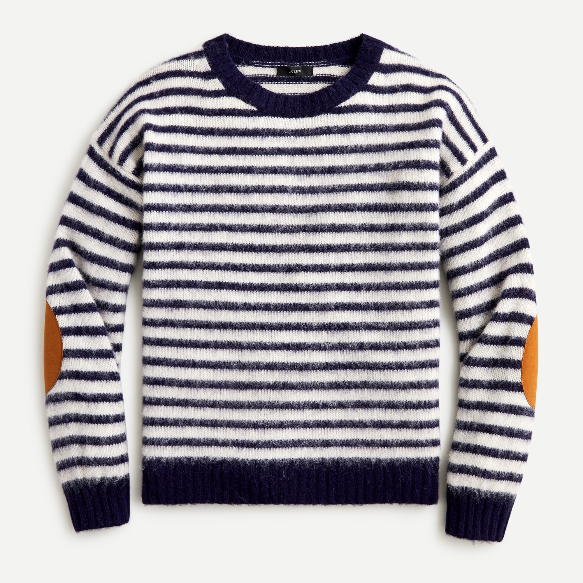 J.Crew: Elbow-patch Crewneck Sweater In Striped Lambswool For Women