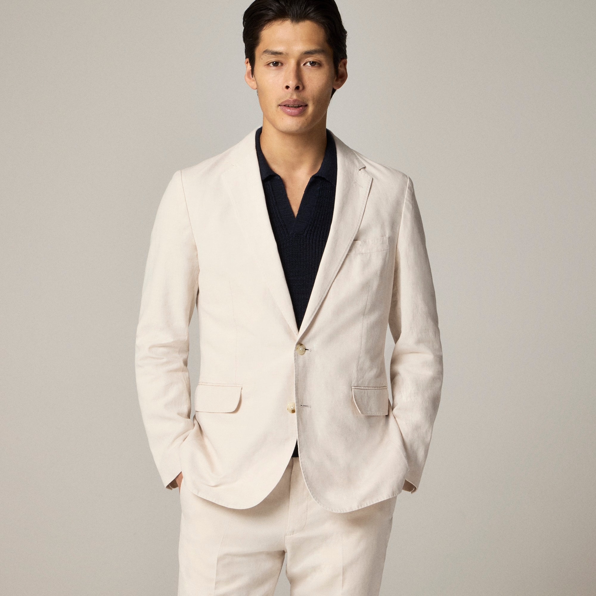 Ludlow Slim-fit unstructured suit jacket in Irish cotton-linen blend