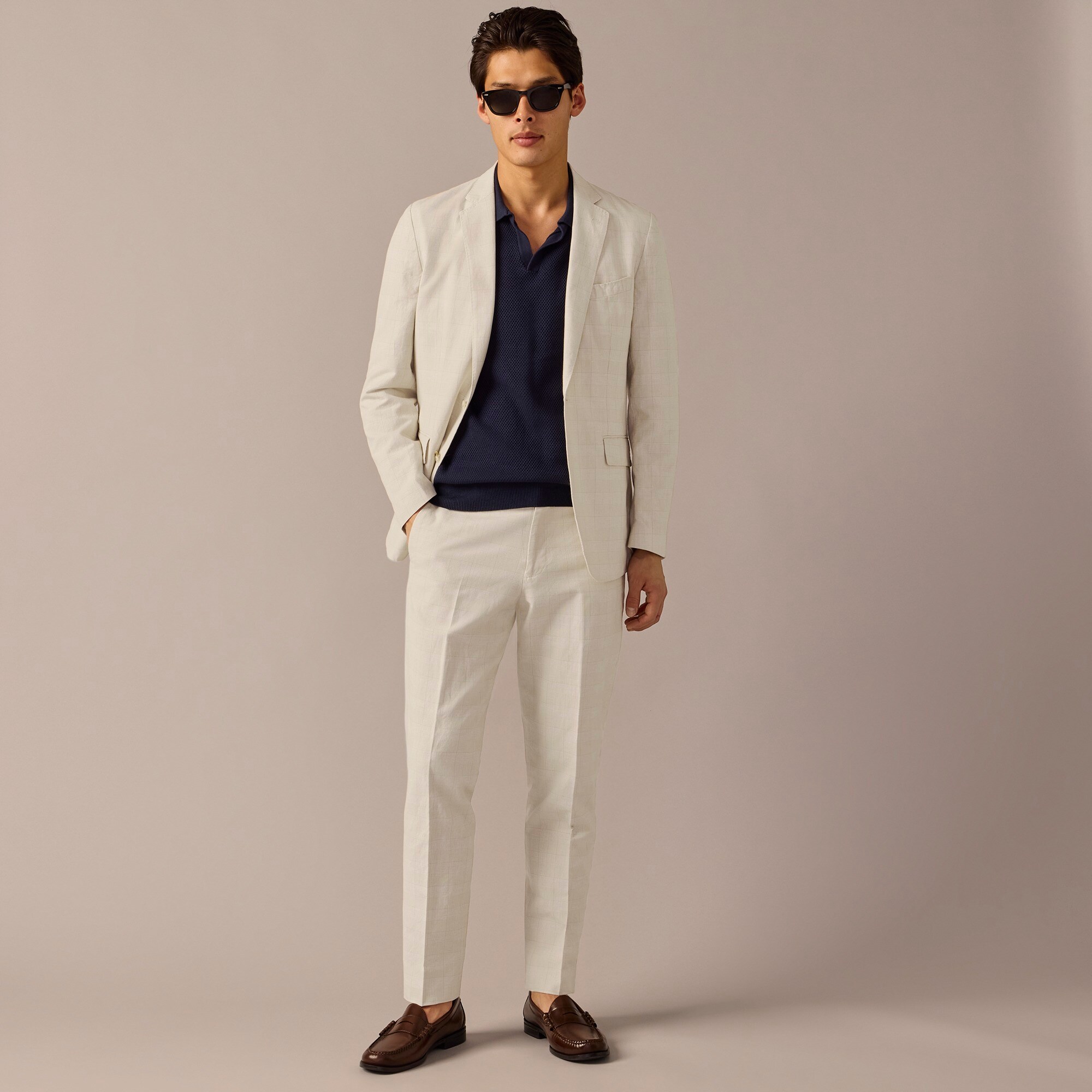 Ludlow Slim fit unstructured suit jacket in Irish cotton linen blend