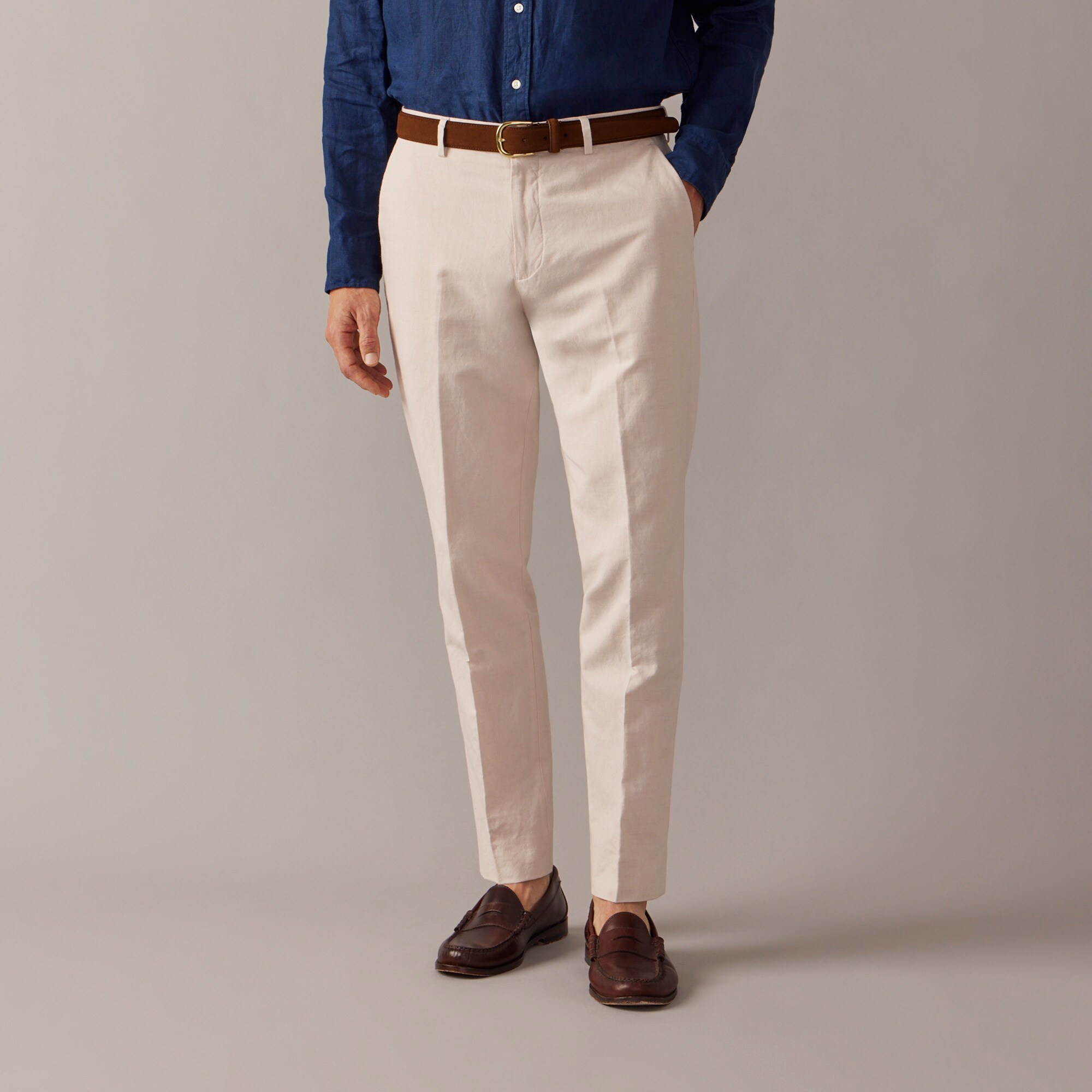 mens Ludlow Slim-fit unstructured suit pant in Irish cotton-linen blend