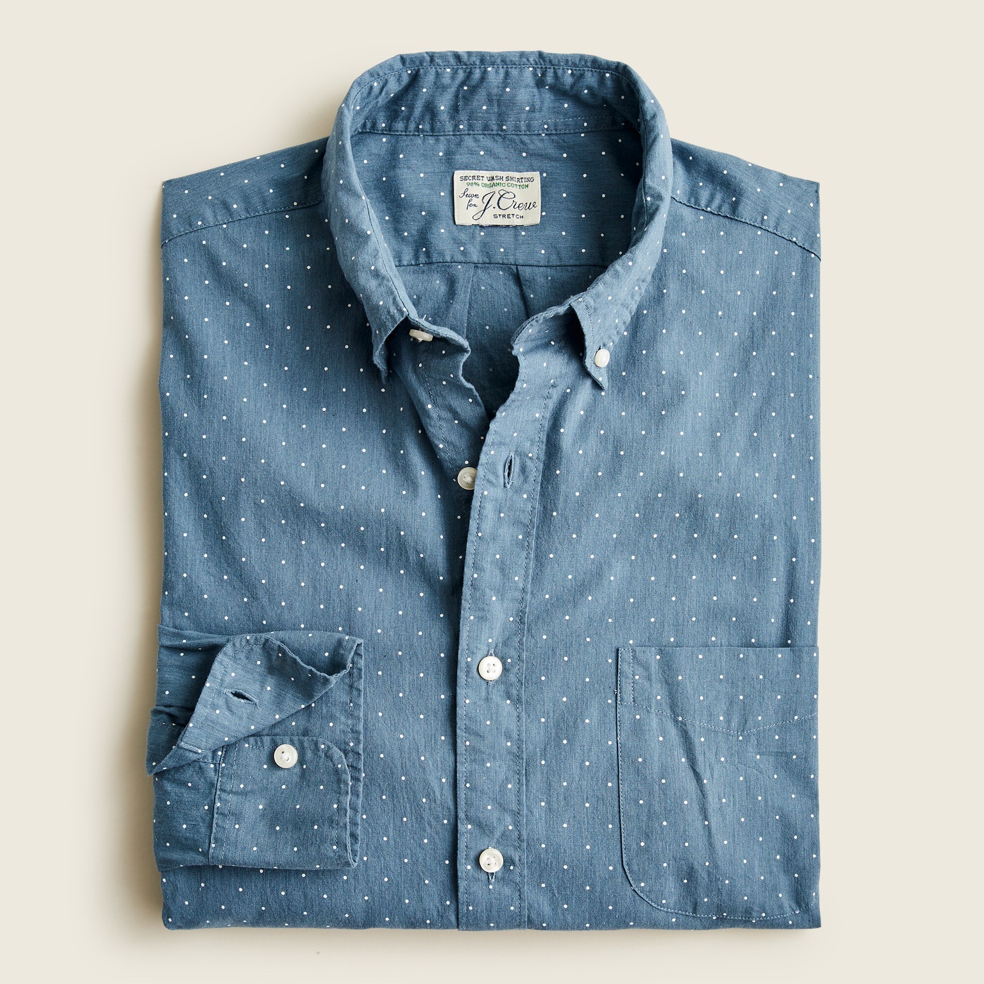 Slim Untucked stretch Secret Wash cotton poplin shirt in dots