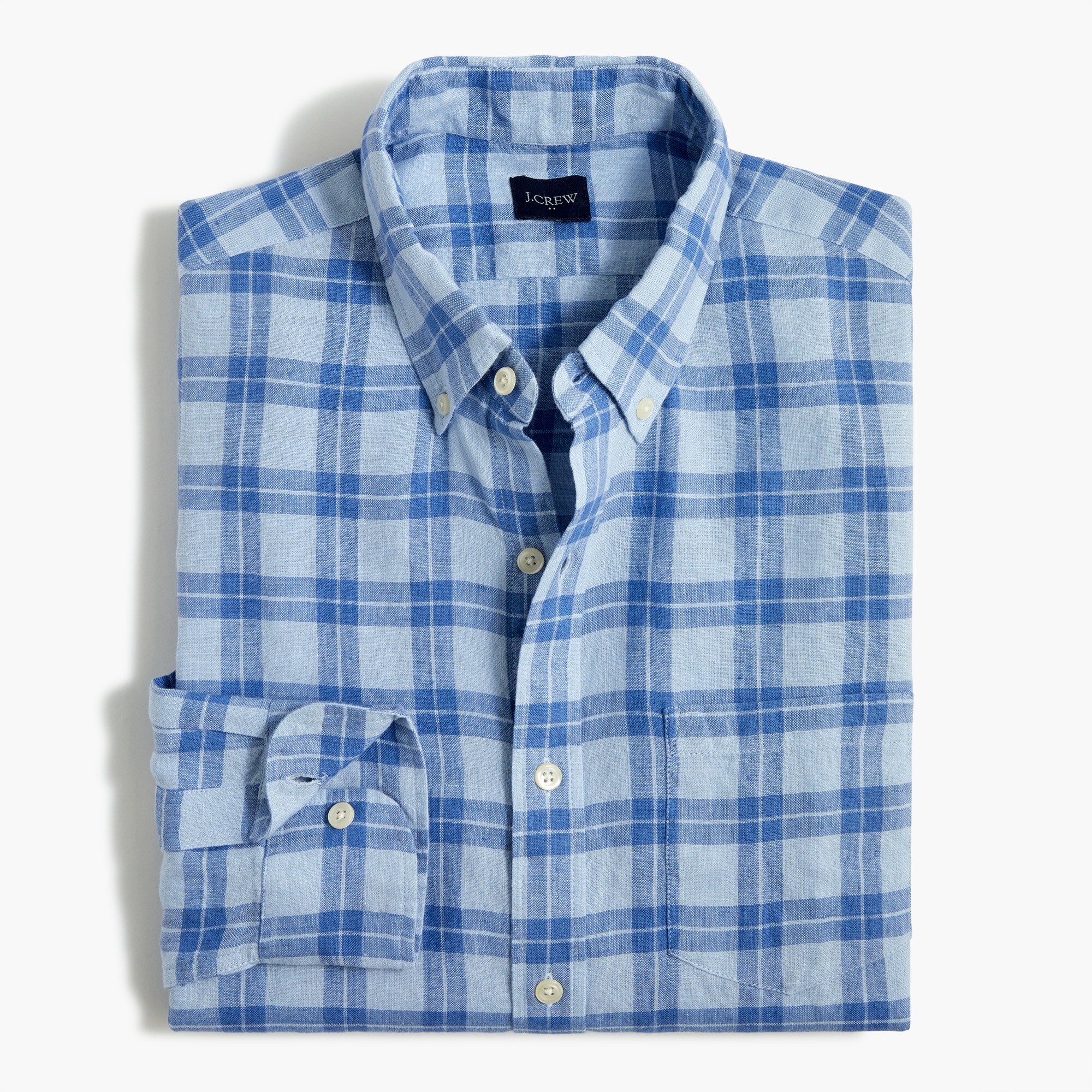 regular plaid linen-cotton shirt for men