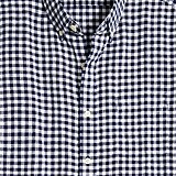 Gingham short-sleeve slim linen-cotton shirt
