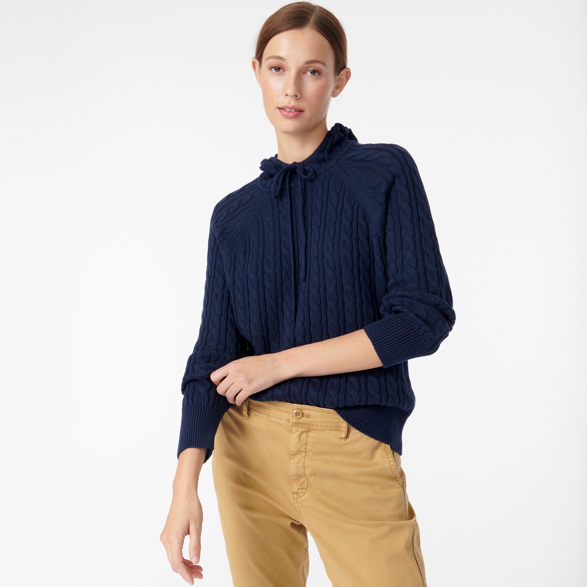 Cable-knit hoodie in cotton-cashmere