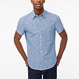 Short-sleeve floral-print slim chambray shirt
