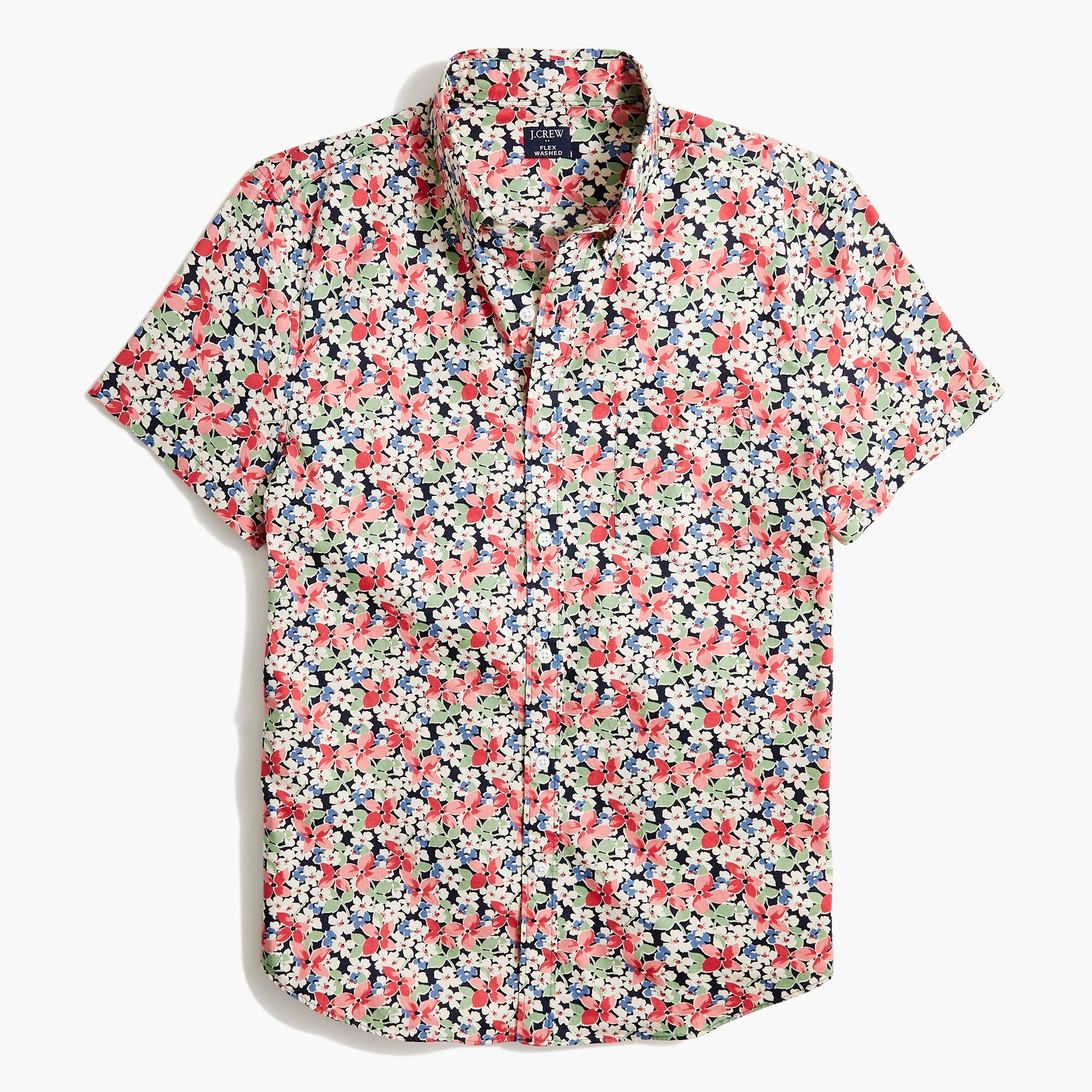 Short-sleeve floral slim casual shirt