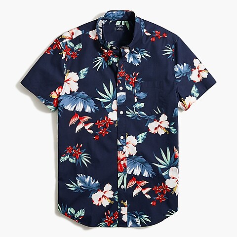 Short-sleeve palm print slim casual shirt