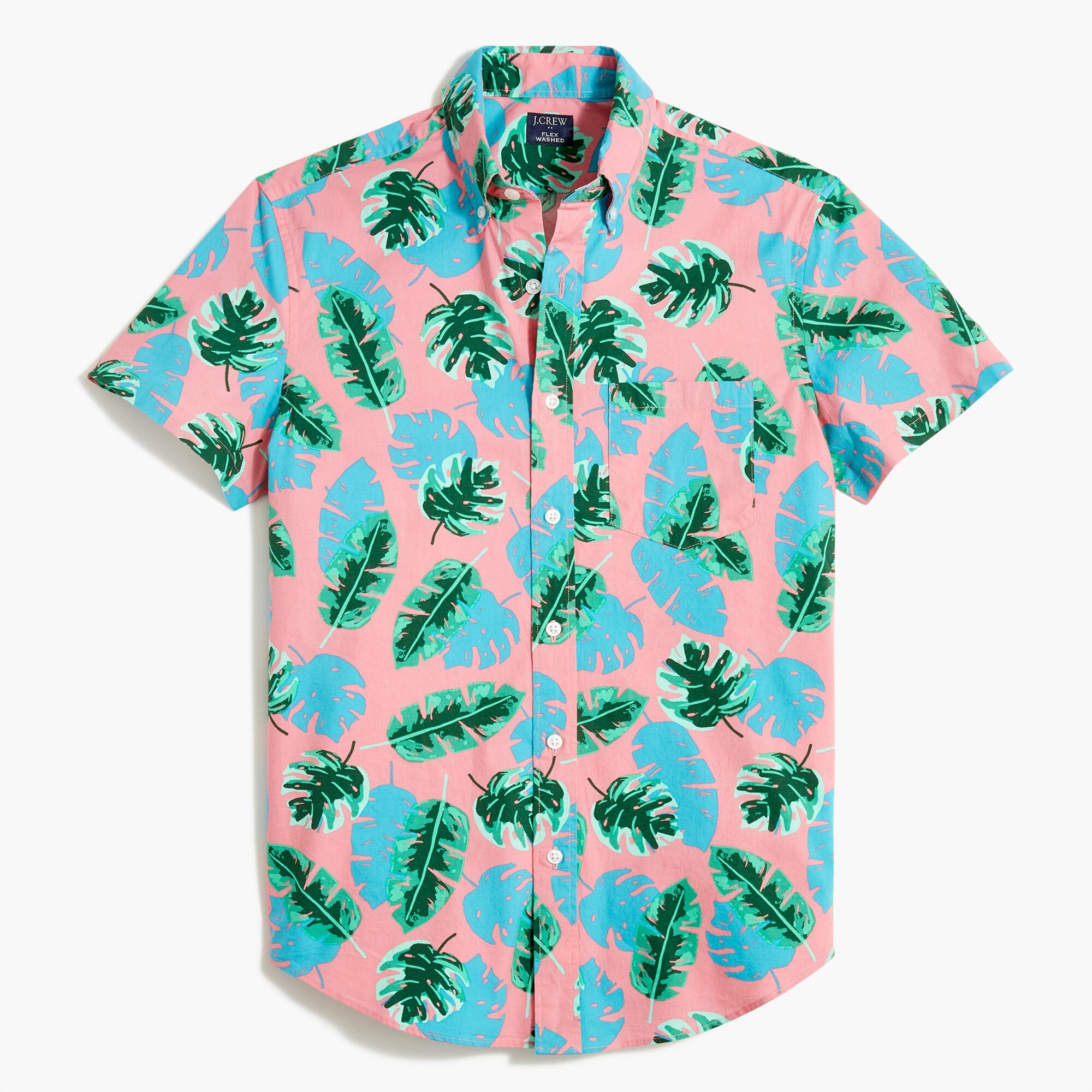Short-sleeve palm print slim casual shirt